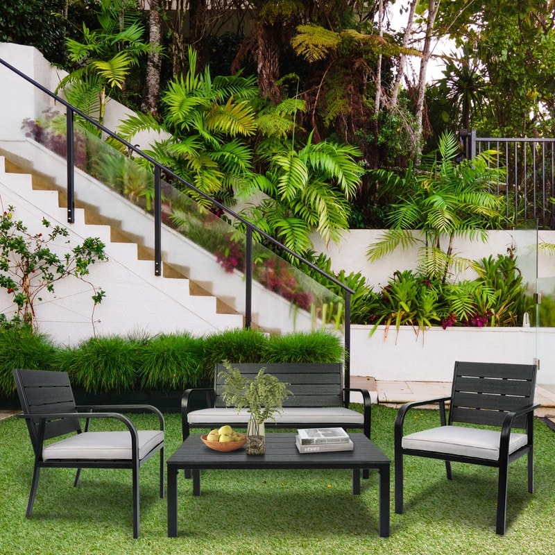 All Weather 4 Pieces Outdoor Patio Garden Sofa Set Conversation Set