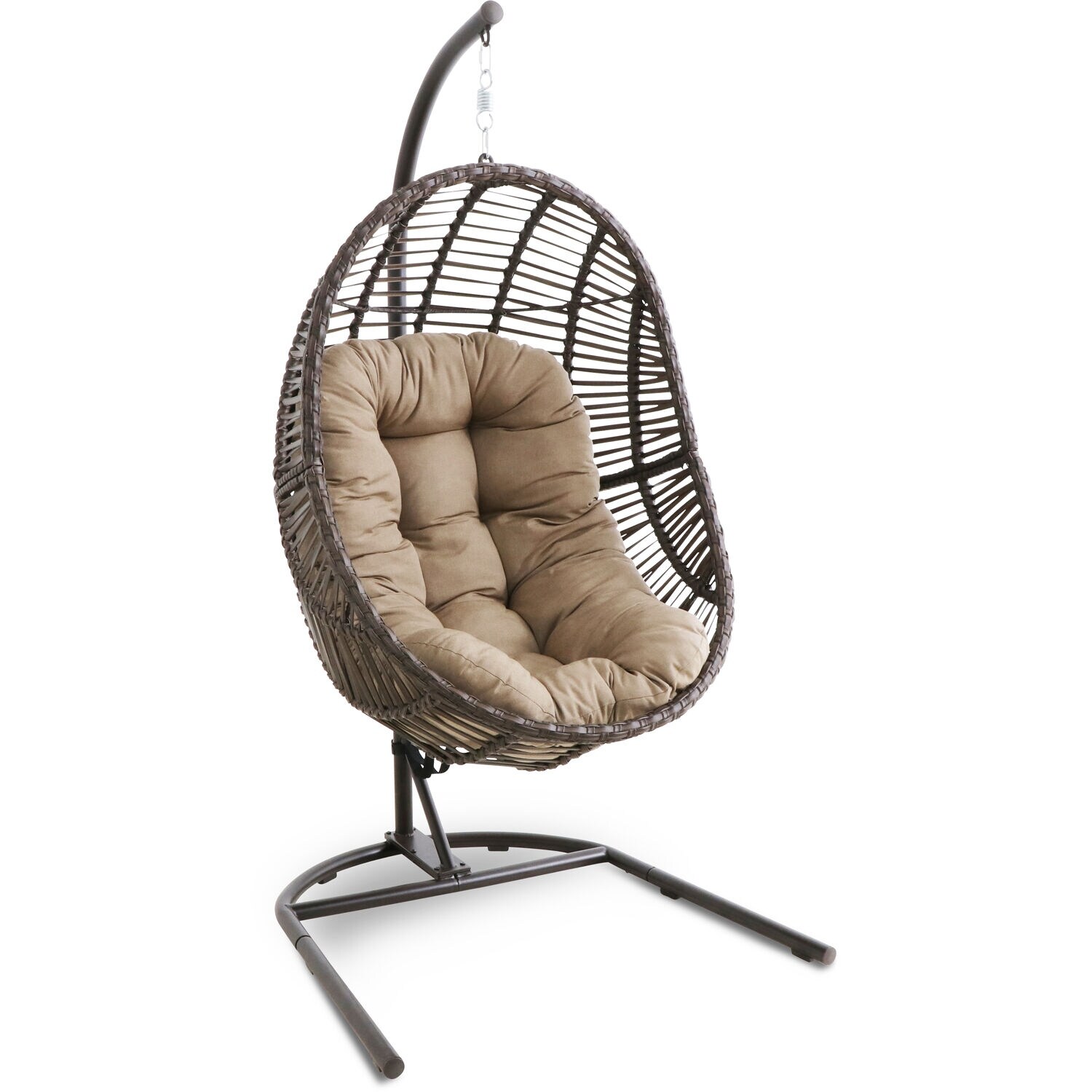 Mōd Avery Brown Wicker Hanging Egg Chair With Taupe Cushion