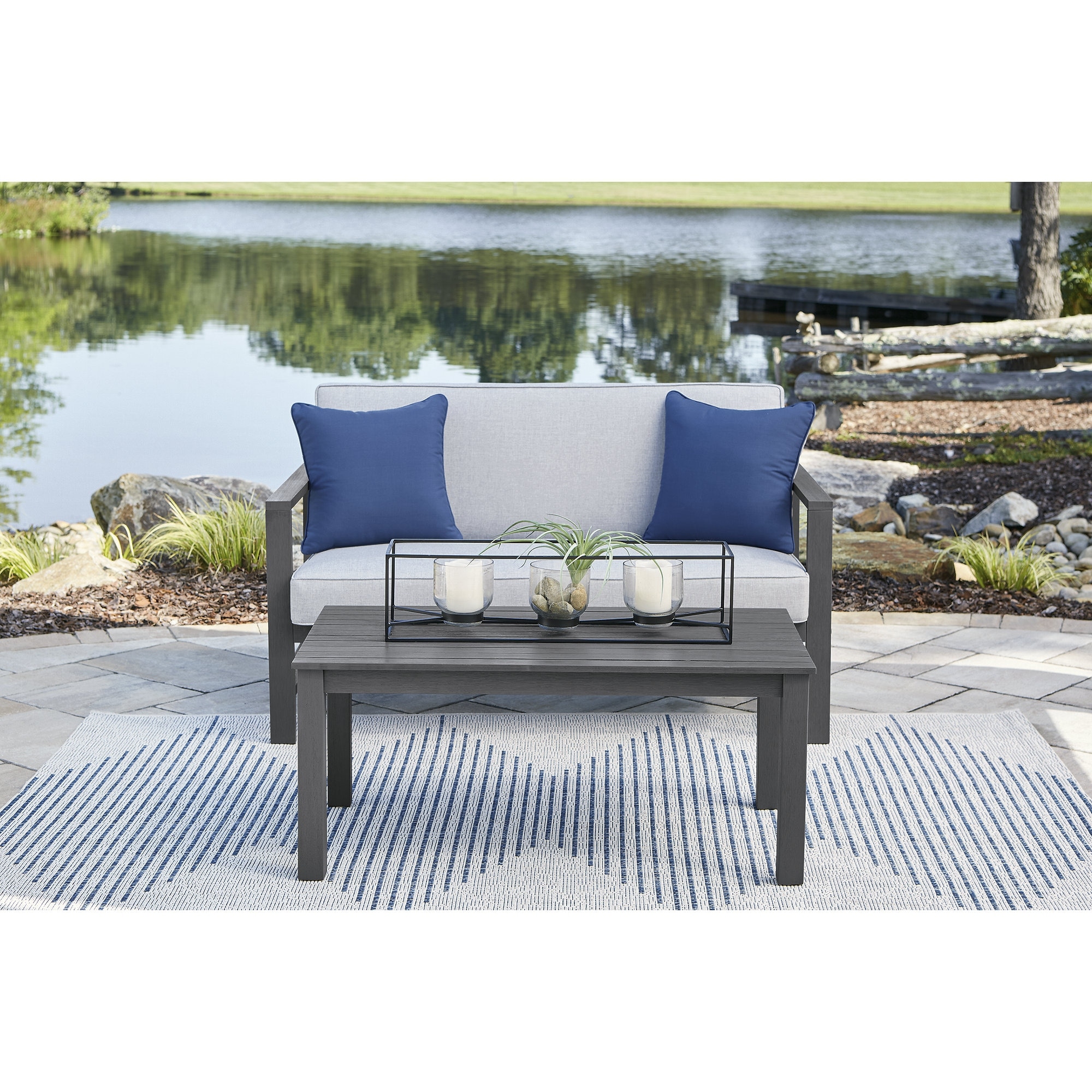 Signature Design By Ashley Fynnegan Gray Loveseat With Table  Set Of 2 - 52.5 W X 30 D X 32.5 H