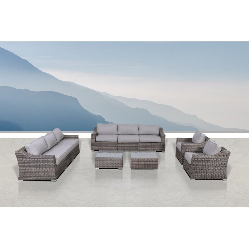 Lsi 10 Piece Rattan Sectional Seating Group With Cushions