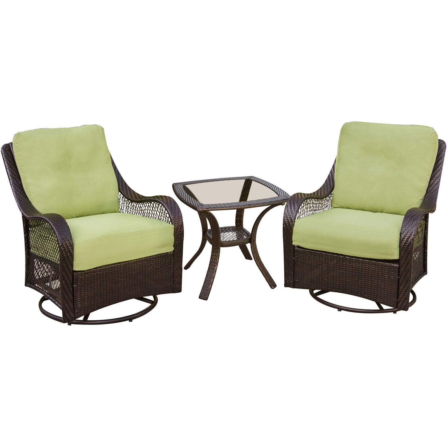 Hanover Orleans3pcsw Orleans Avocado Green Rattan 3-piece Outdoor Swivel Rocking Chat Set