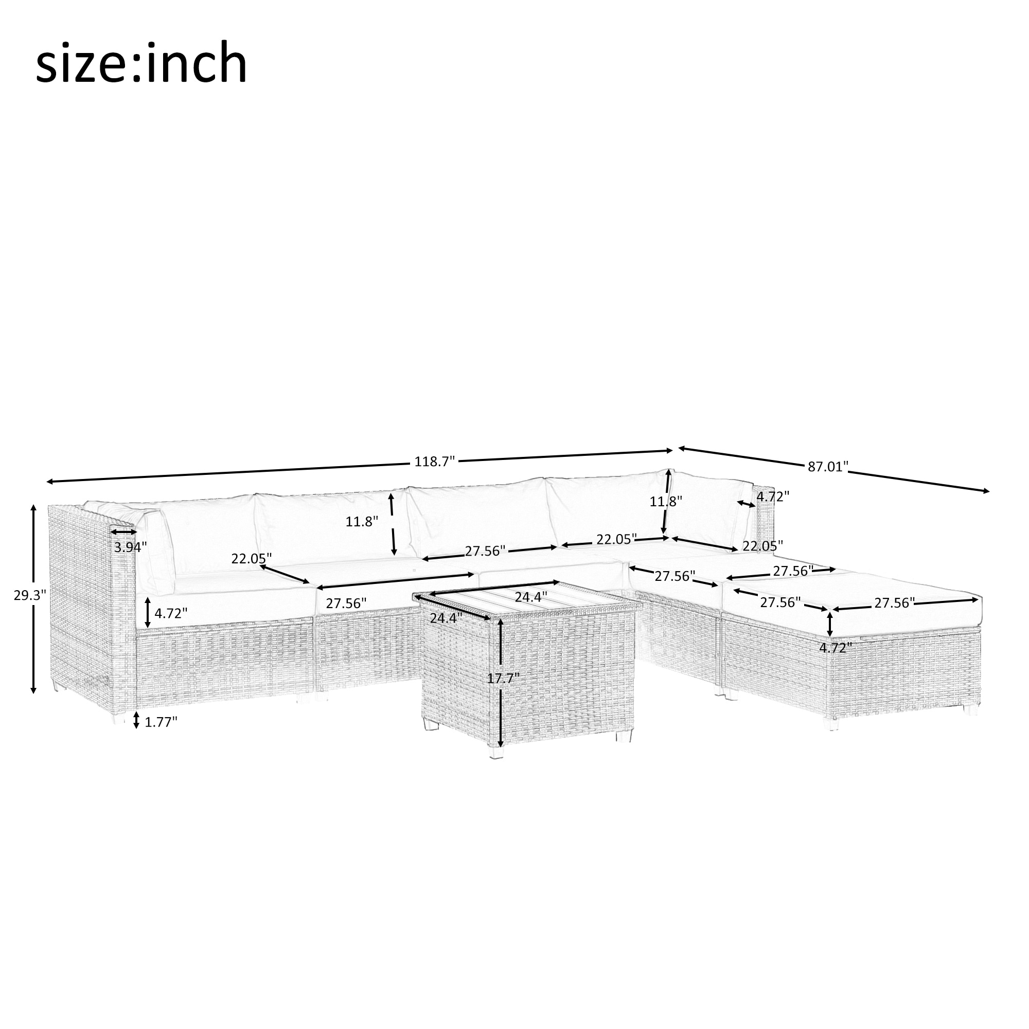 7 Piece Rattan Sectional Seating Group