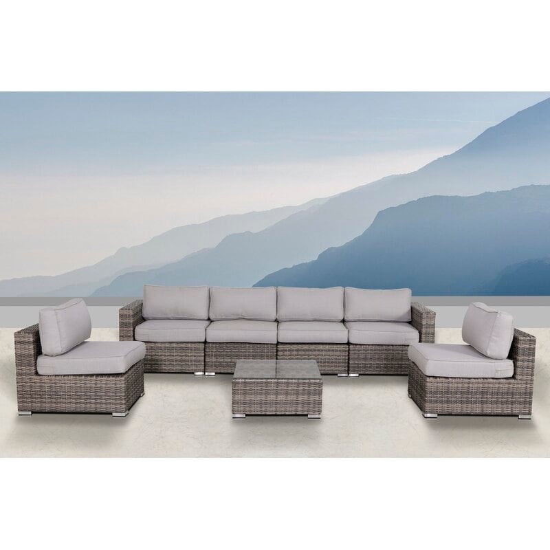7 Piece Rattan Sectional Seating Group With Cushions