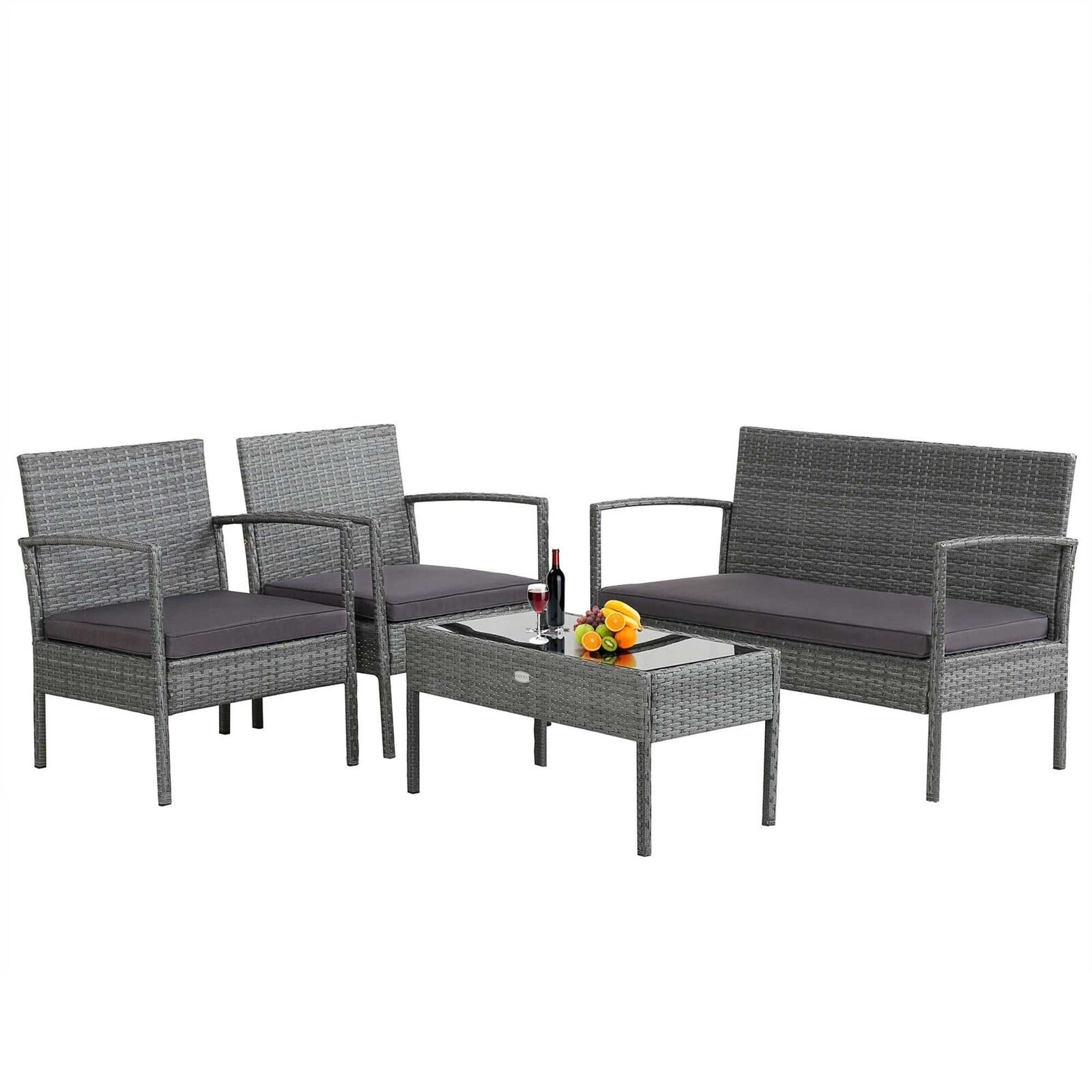 4-piece Outdoor Rattan Conversation Set With Comfortable Cushion