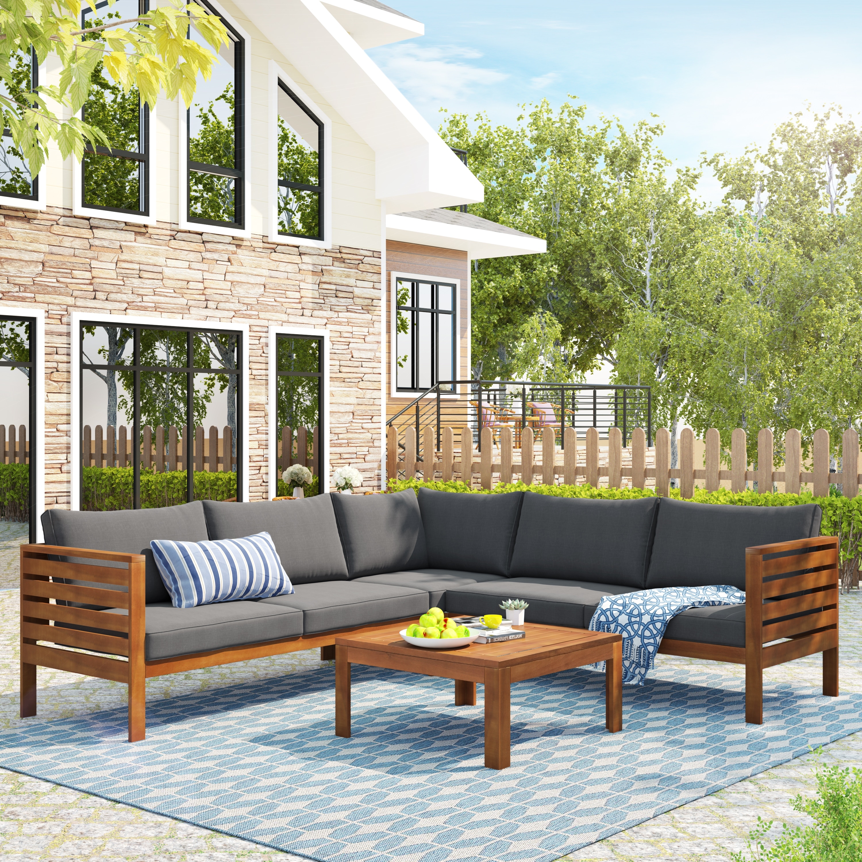 Gray Natural Log Wood Outdoor Sofa Set With Cushions embrace The Tranquil Beauty Of Japanese Zen Poetry In Your Outdoor Space