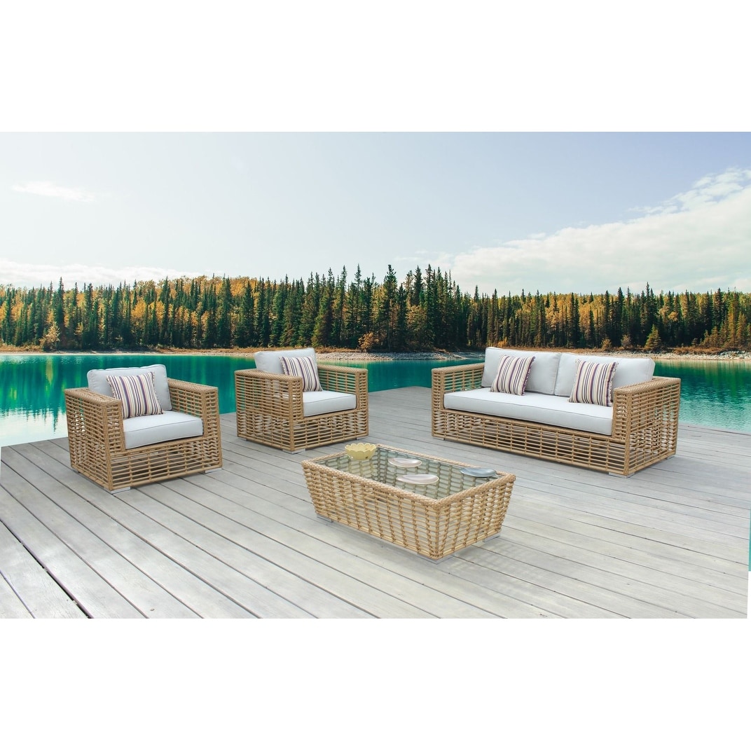 Renava Ko Tao Outdoor White and Wicker Sofa Set