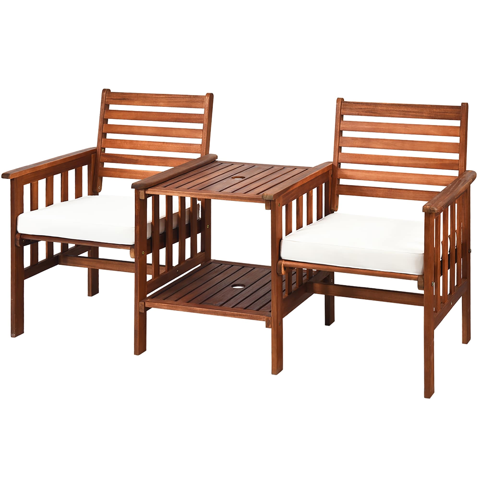 Acacia Wood Loveseat 3-piece Table Chairs Set Patio Conversation Set