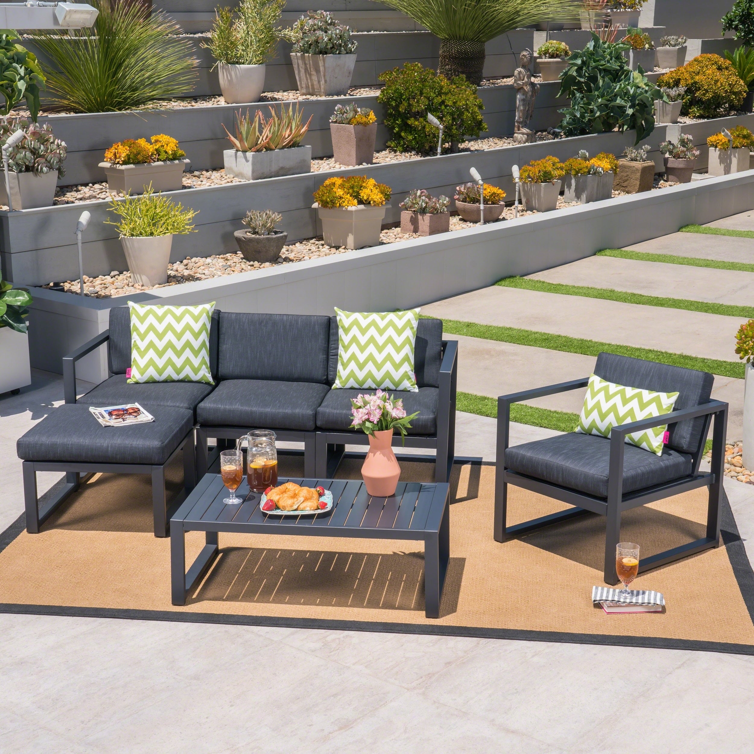Navan Outdoor 4-seater Aluminum Sofa Set With Ottoman And Coffee Table By Christopher Knight Home
