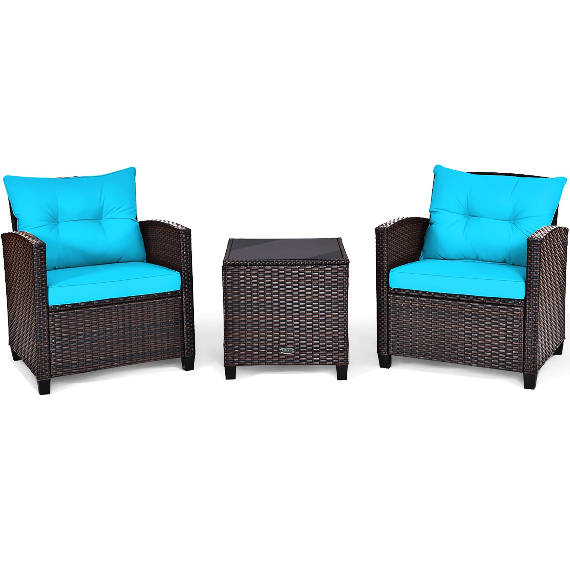 Outdoor 3-piece Cushioned Rattan Patio Furniture Conversation Set