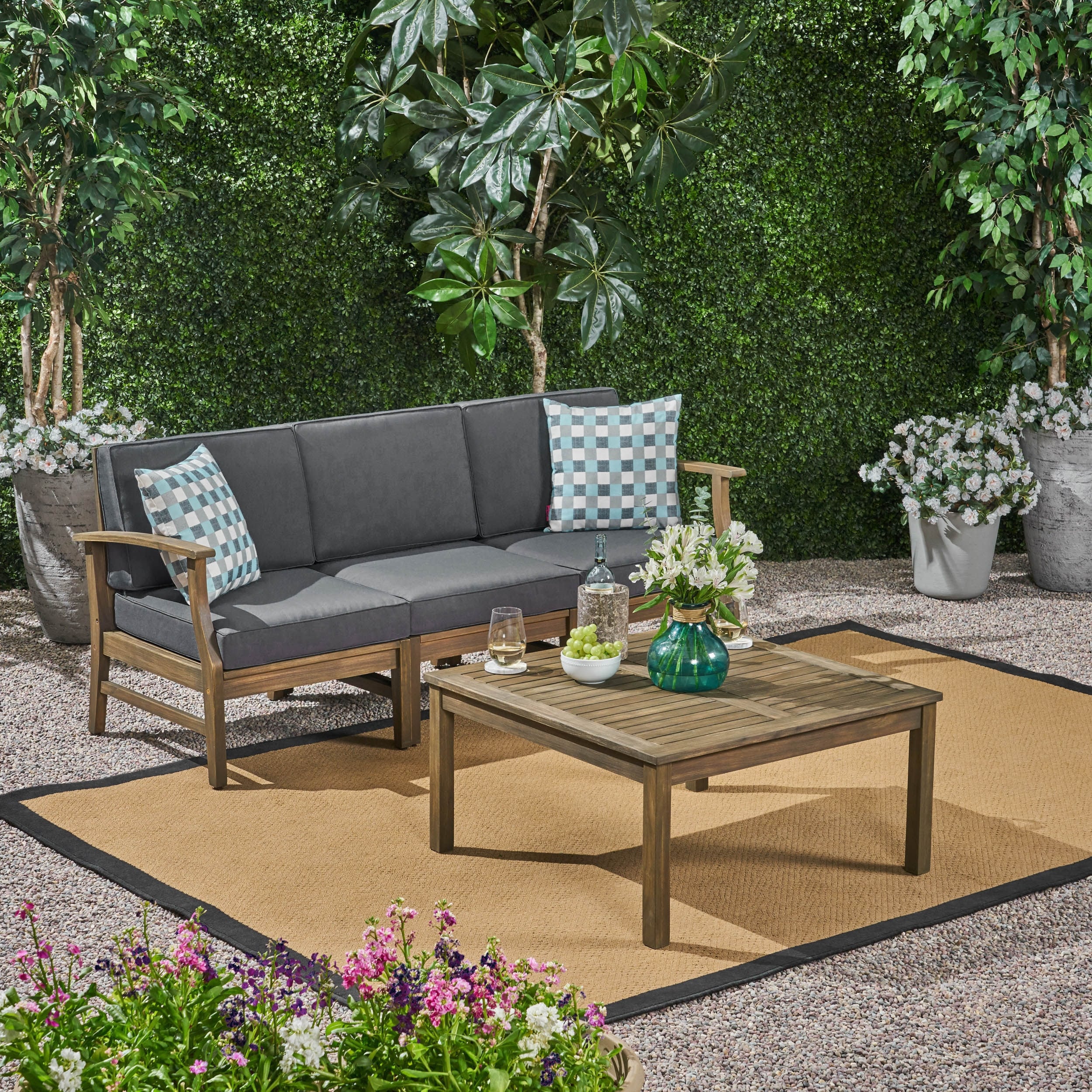 Perla Outdoor Acacia 4-pc. Cushioned Sofa And Table Set By Christopher Knight Home