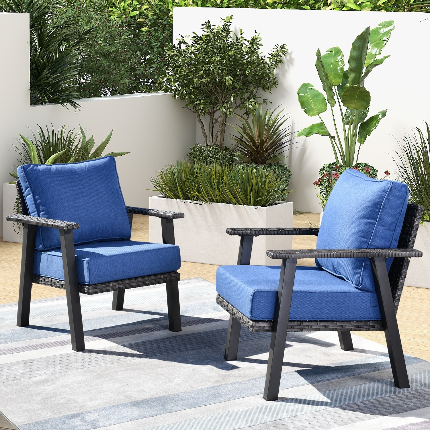 Ovios Outdoor Steel/wicker Armchairs (set Of 2)