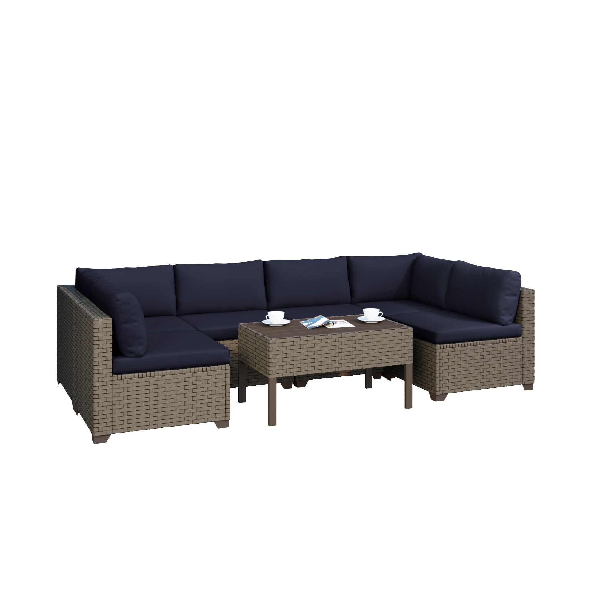 Keys 7-piece Outdoor Conversation Set With Coffee Table In Summer Fog Wicker