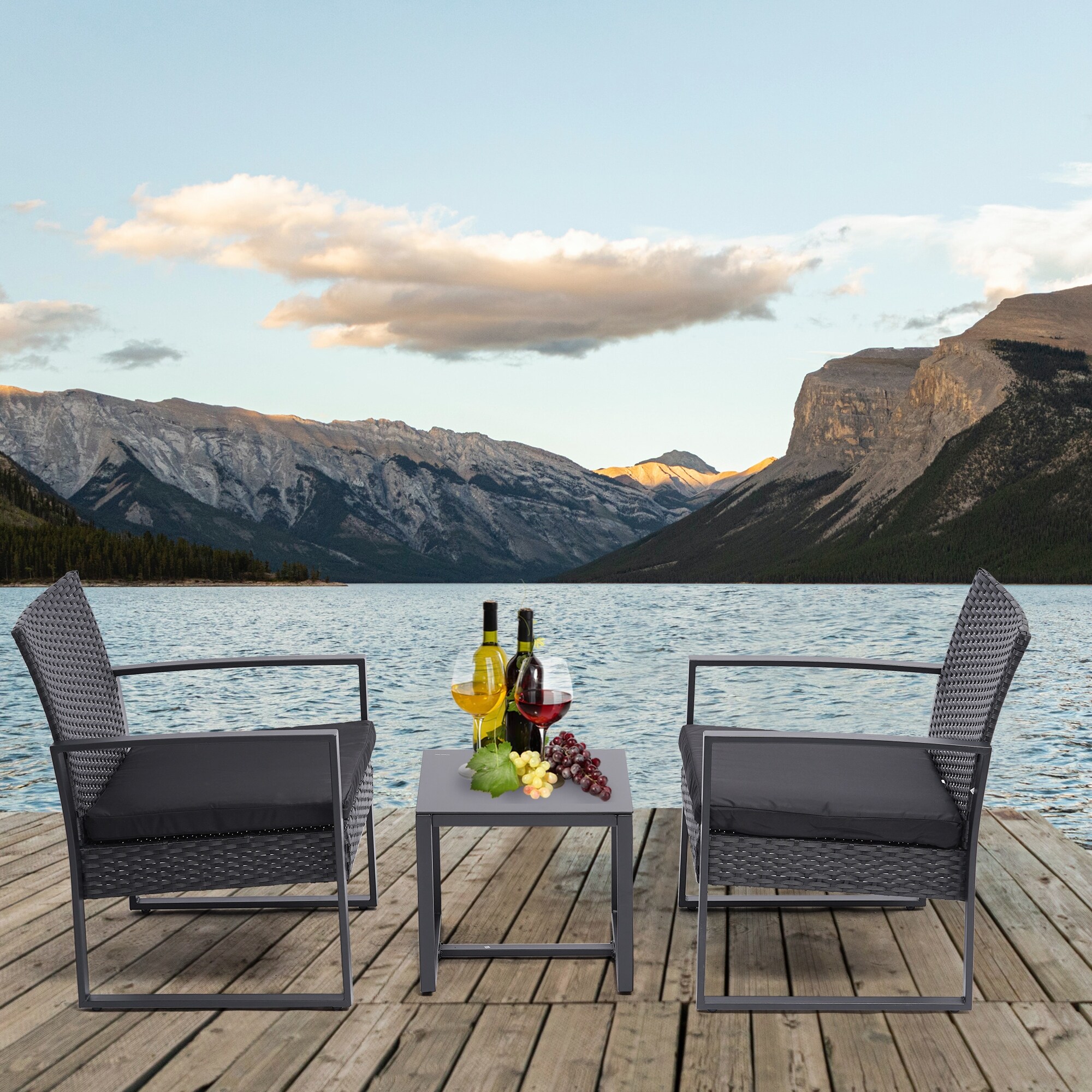 3 Pcs Patio Set Outdoor Wicker Patio Furniture Sets Rattan Chair Conversation Sets