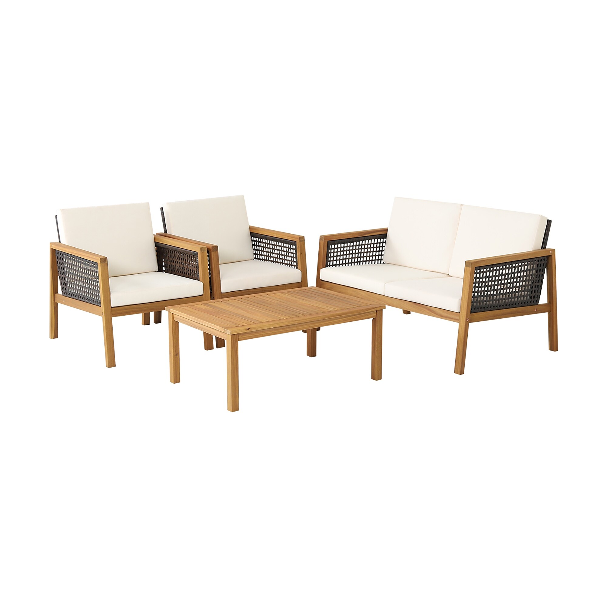 4 Pcs Outdoor Acacia Wood Furniture Set Patio Conversation Set