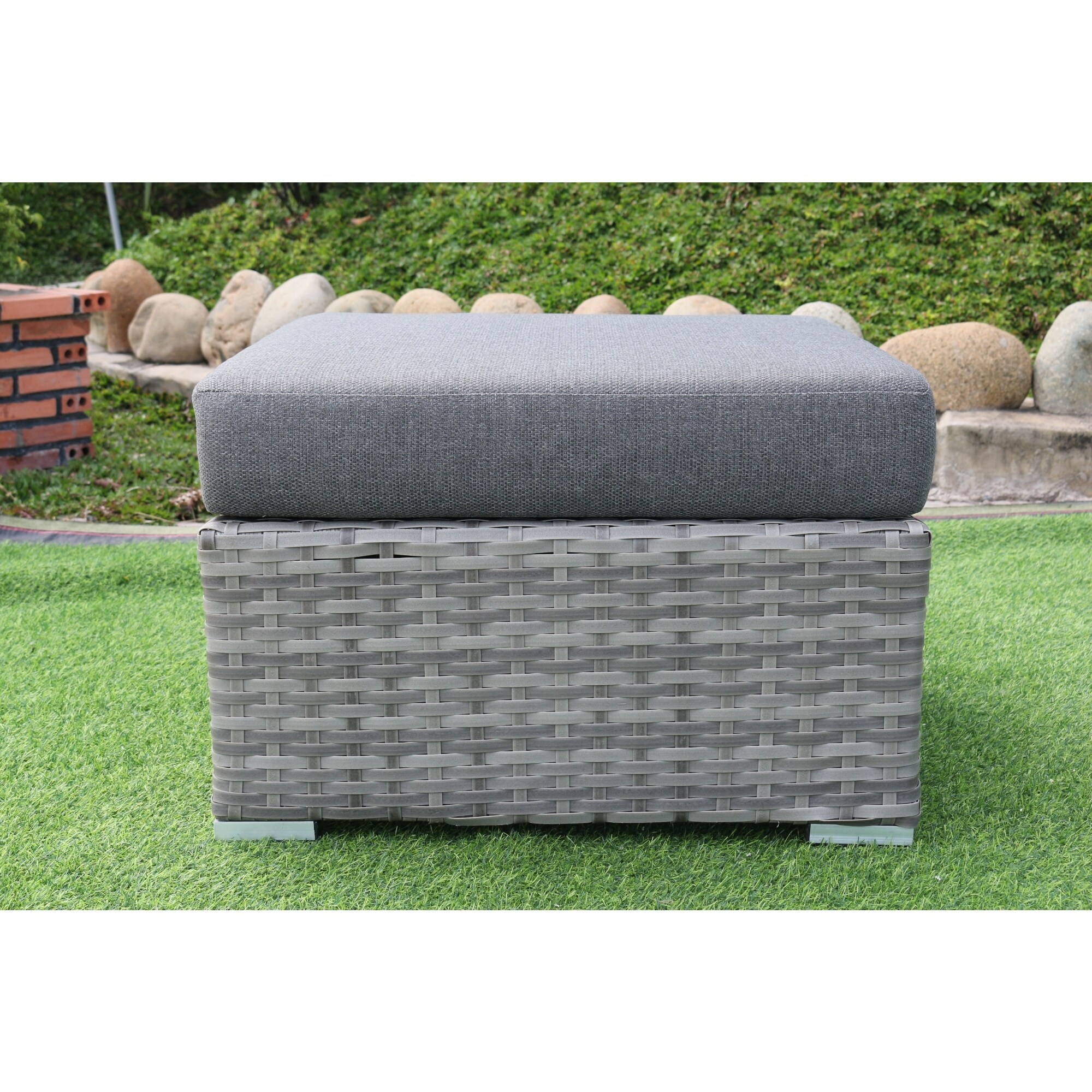 Miami Wicker Outdoor Storage Ottoman With Olefin Cushions - Grey
