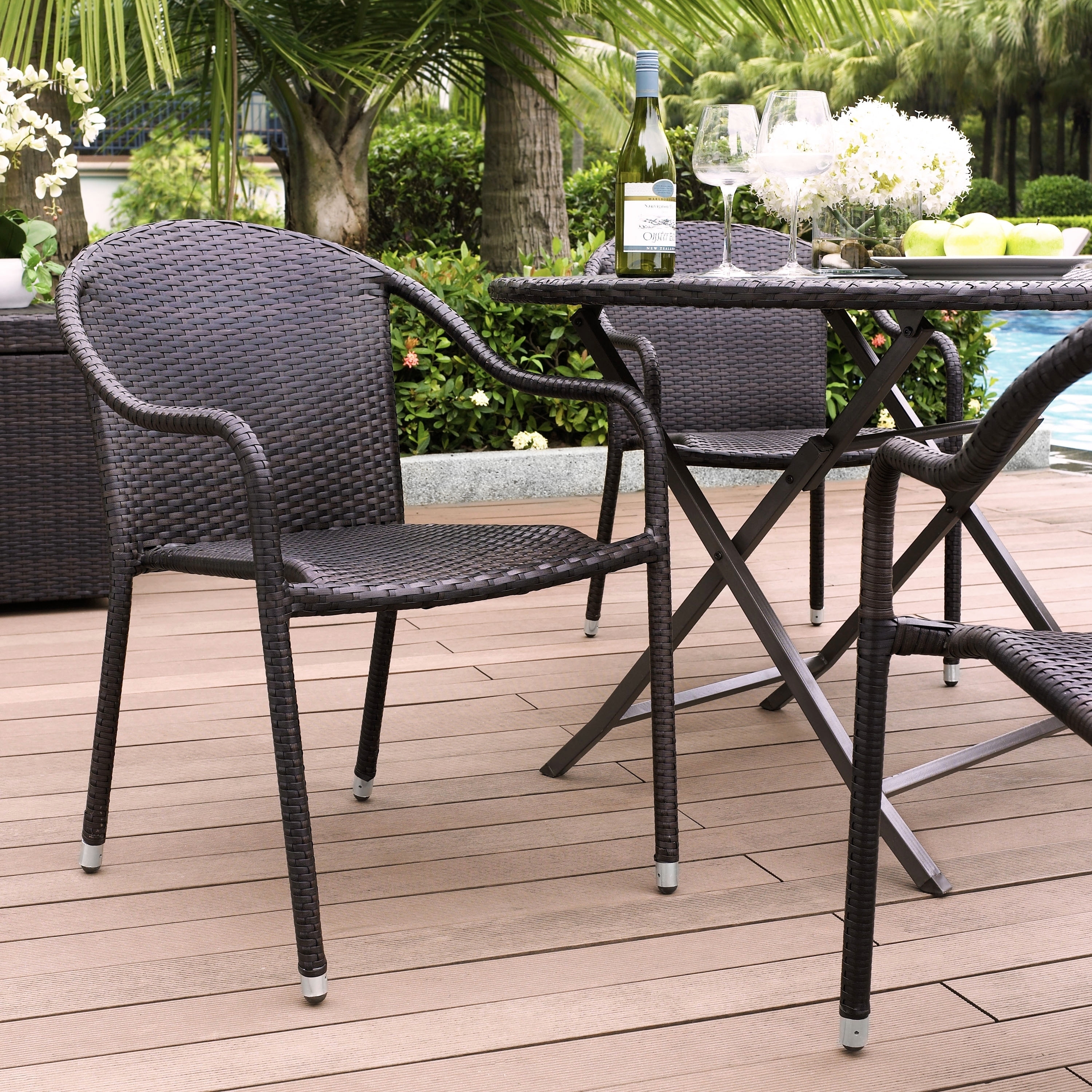 Palm Harbor Outdoor Wicker Stackable Chairs - Set Of 4 Brown