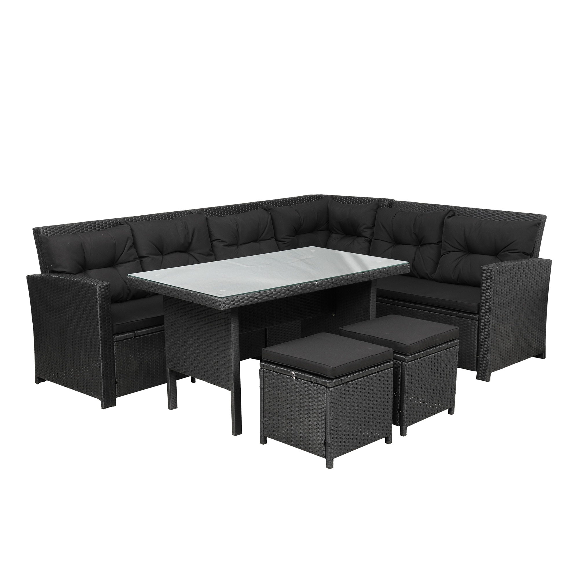 Clihome 6-piece Outdoor Sectional Sofa With Glass Table