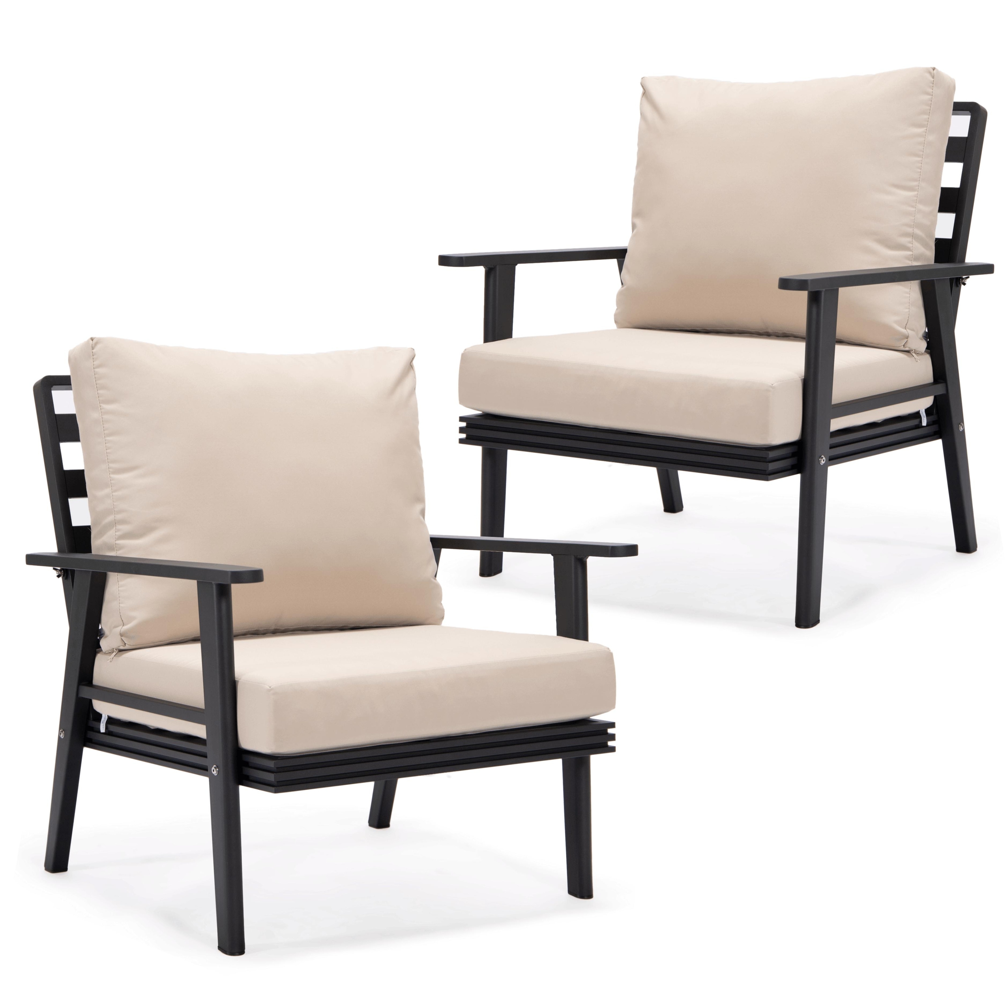 Leisuremod Walbrooke Black Patio Armchairs With Cushions Set Of 2