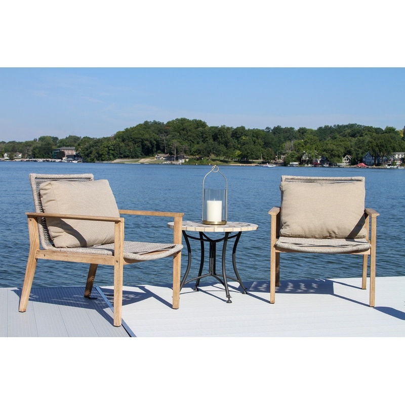 Cordelia 3 Pc. Eucalyptus And Nautical Rope Lounge Chairs With Marble Side Table