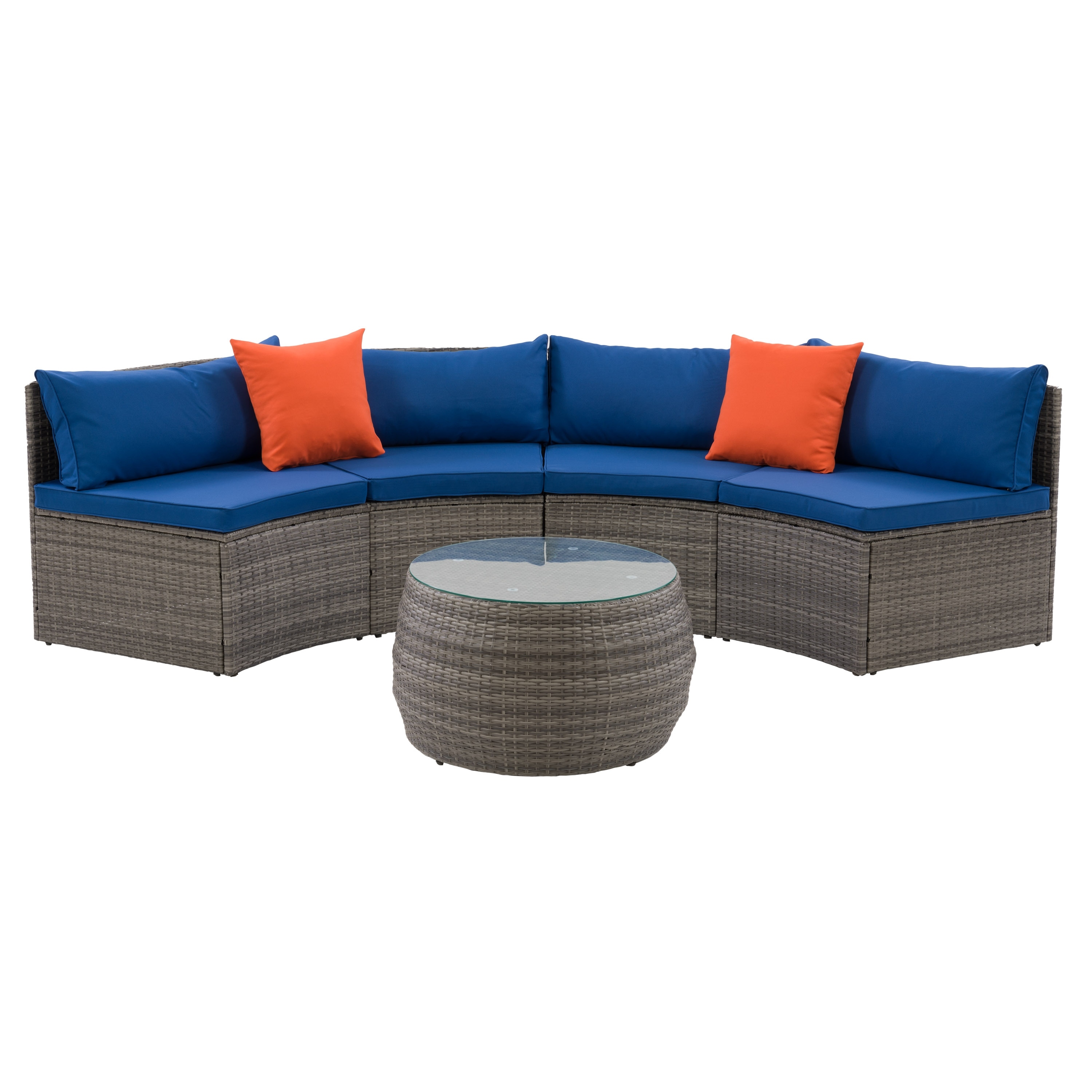 Corliving Grey Parksville Patio Sectional Set With Blue Cushions 3pc