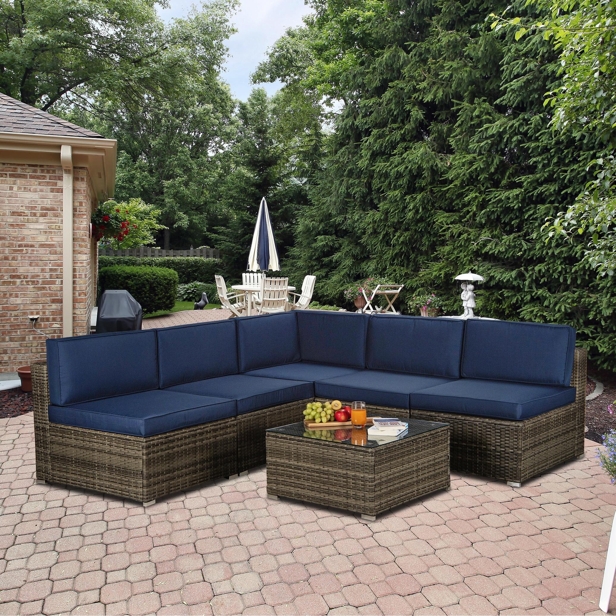 Outdoor Pe Rattan Wicker Sectional Cushioned Sofa Sets (6 Pieces)