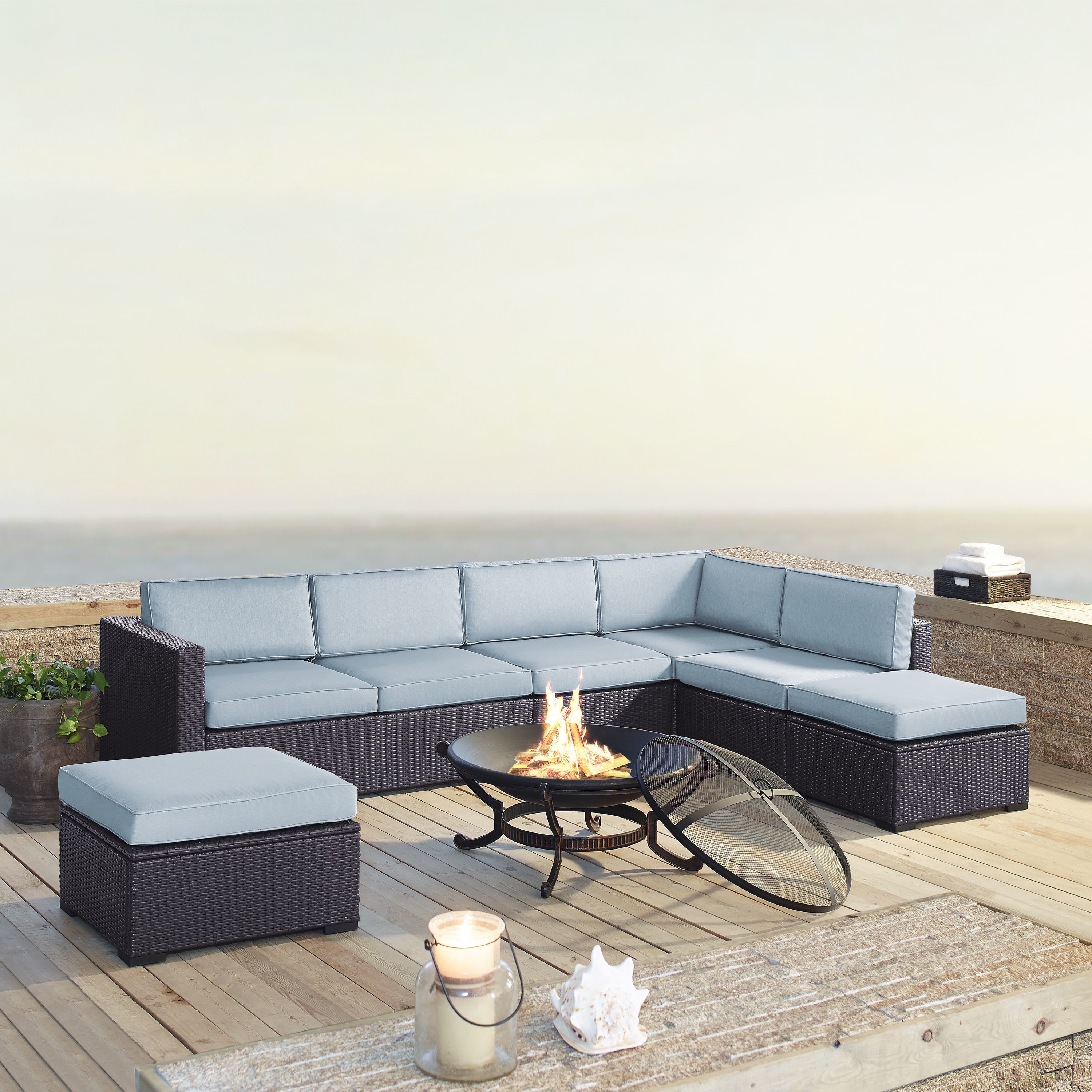 Biscayne Mist Brown Wicker And Steel 6-piece Outdoor Seating Set
