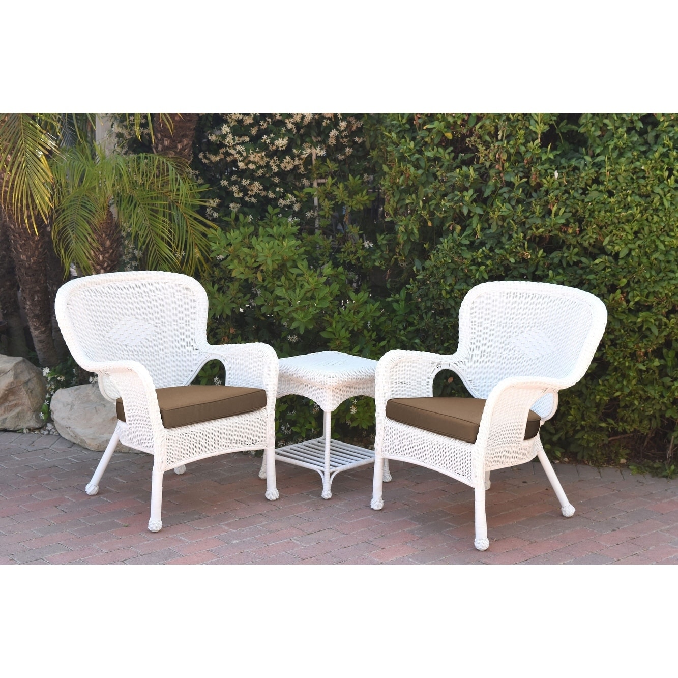 Windsor White Wicker Chair And End Table Set With Cushion
