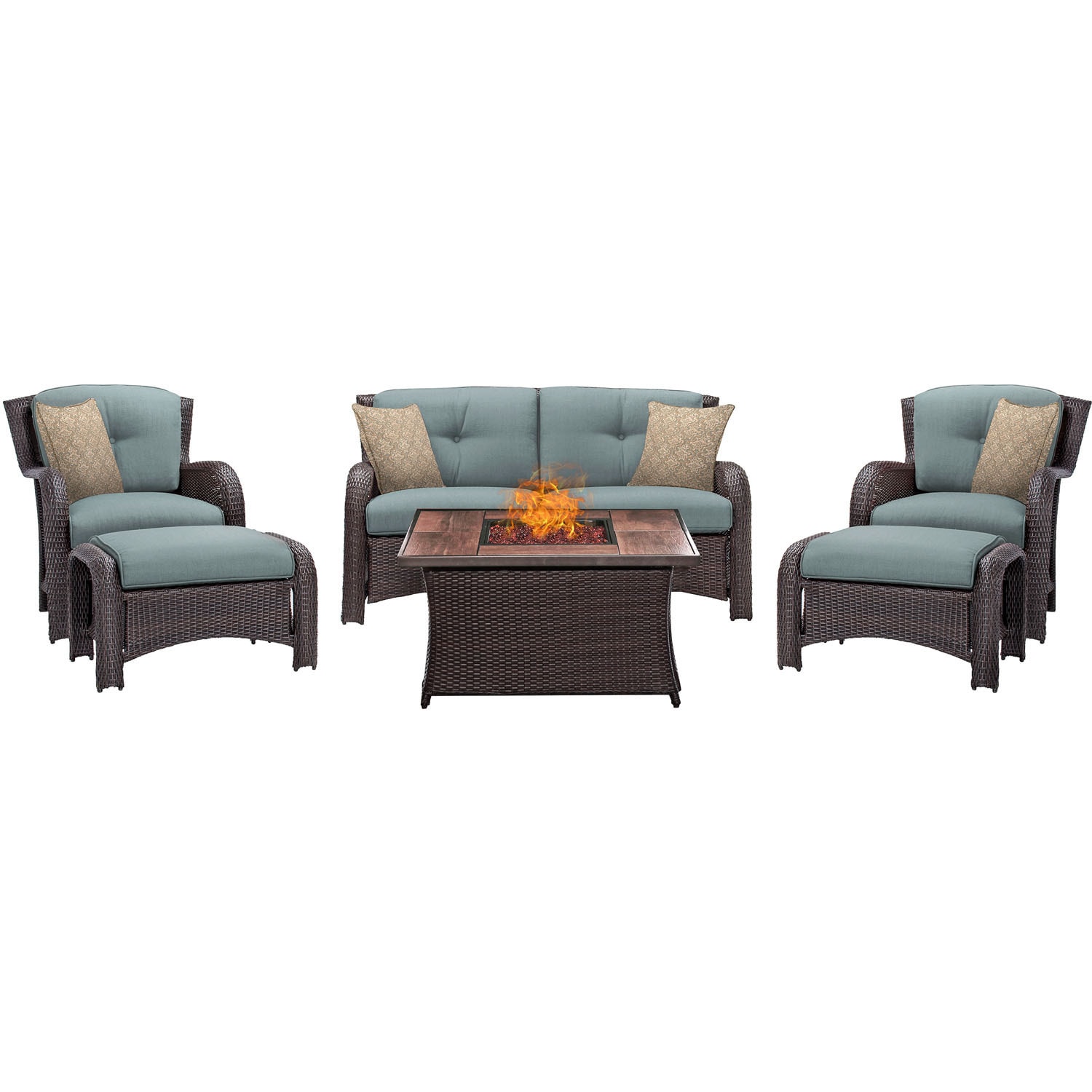 Hanover Outdoor Strathmere 6-piece Lounge Set In Ocean Blue With Fire Pit Table