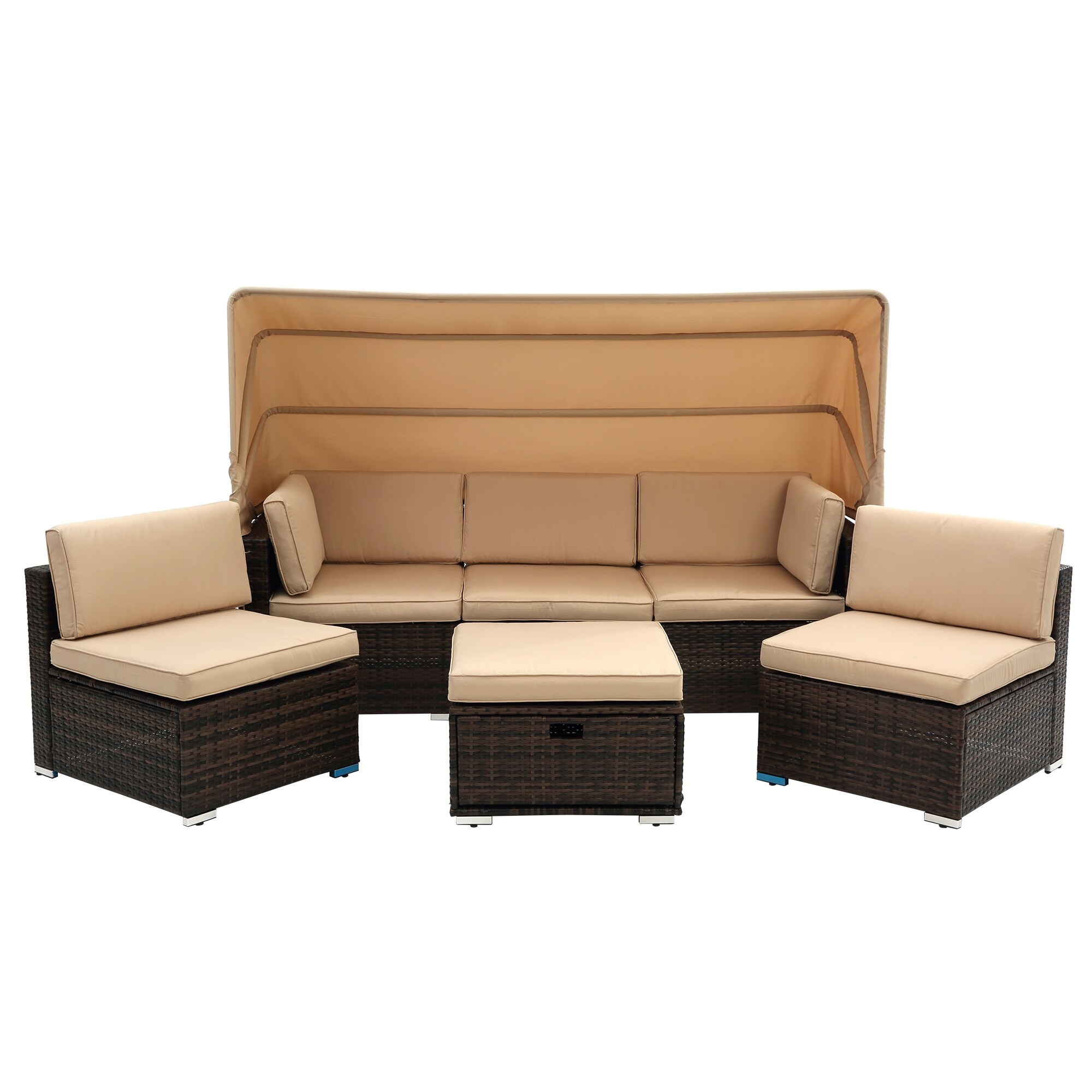 Modern Outdoor Sunbathing Rattan Sofa Sets With Roof