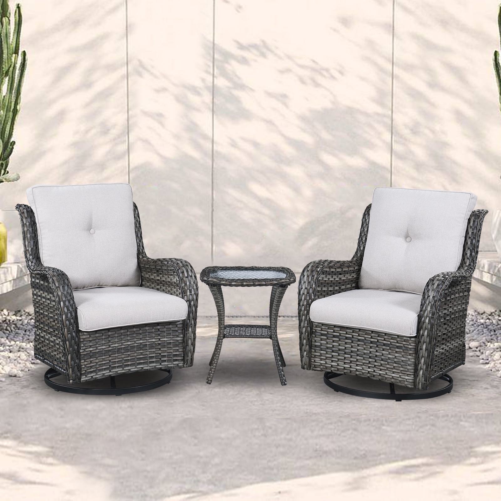 Outdoor Swivel Rocker Patio Chairs With Table Set Of 2