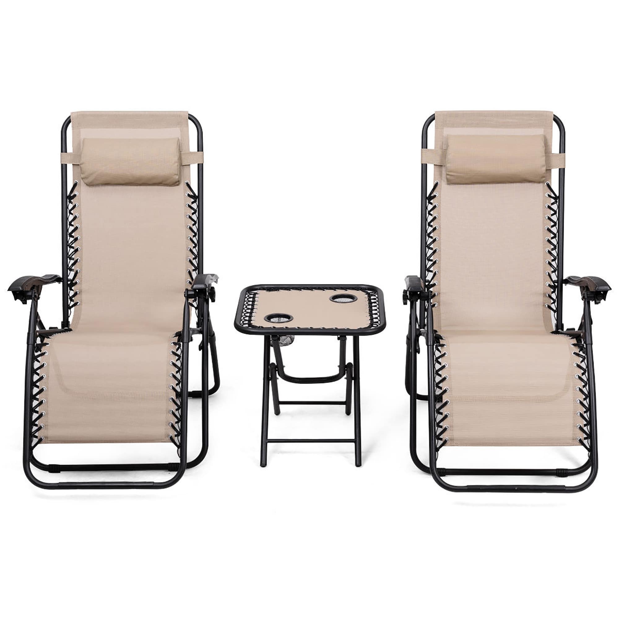 3 Pcs Zero Gravity Chair Folding Lounge Table Chair Set