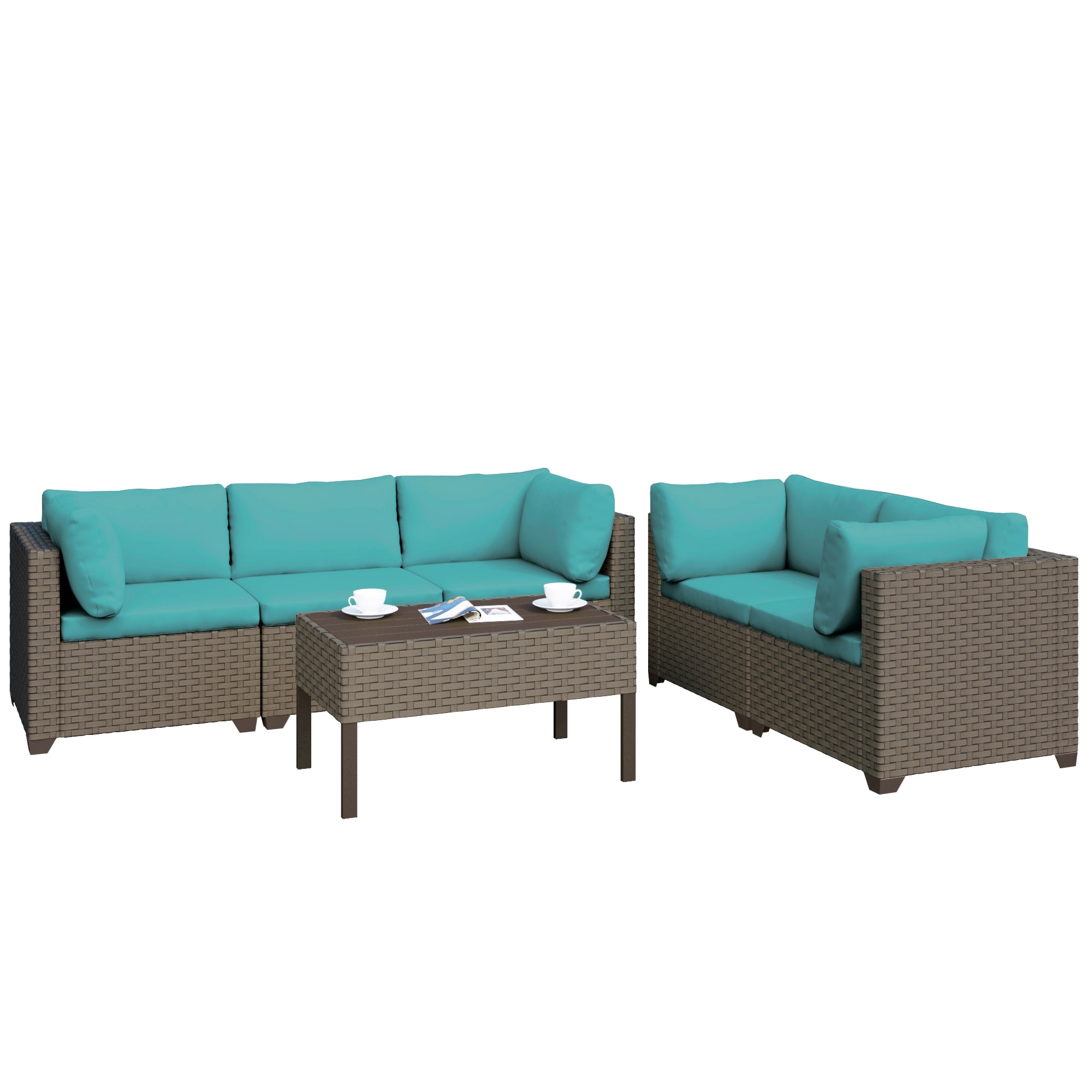 Keys 6-piece Outdoor Conversation Set With Loveseat  Sofa  And Coffee Table In Summer Fog Wicker