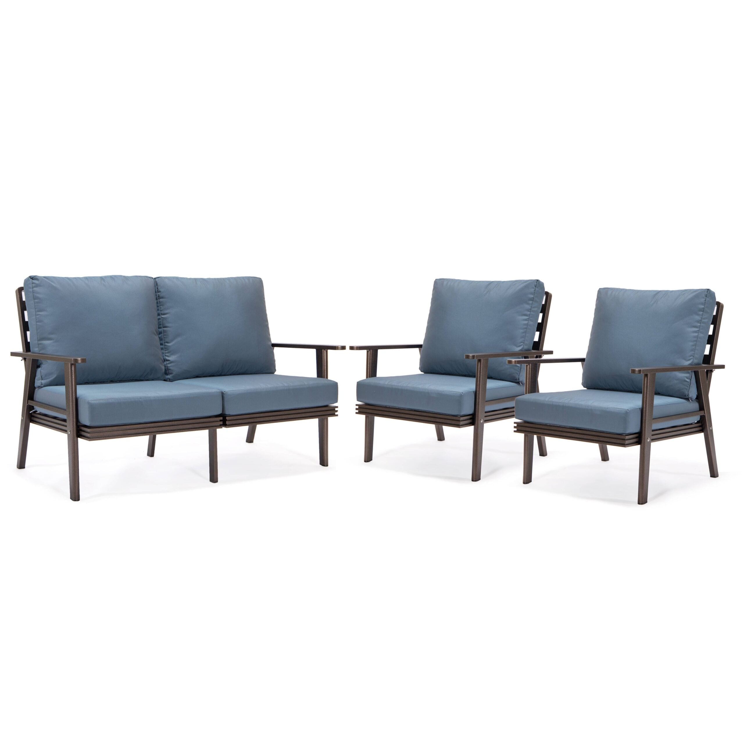 Leisuremod Walbrooke 3-piece Patio Set With Brown Aluminum Frame And Removable Cushions