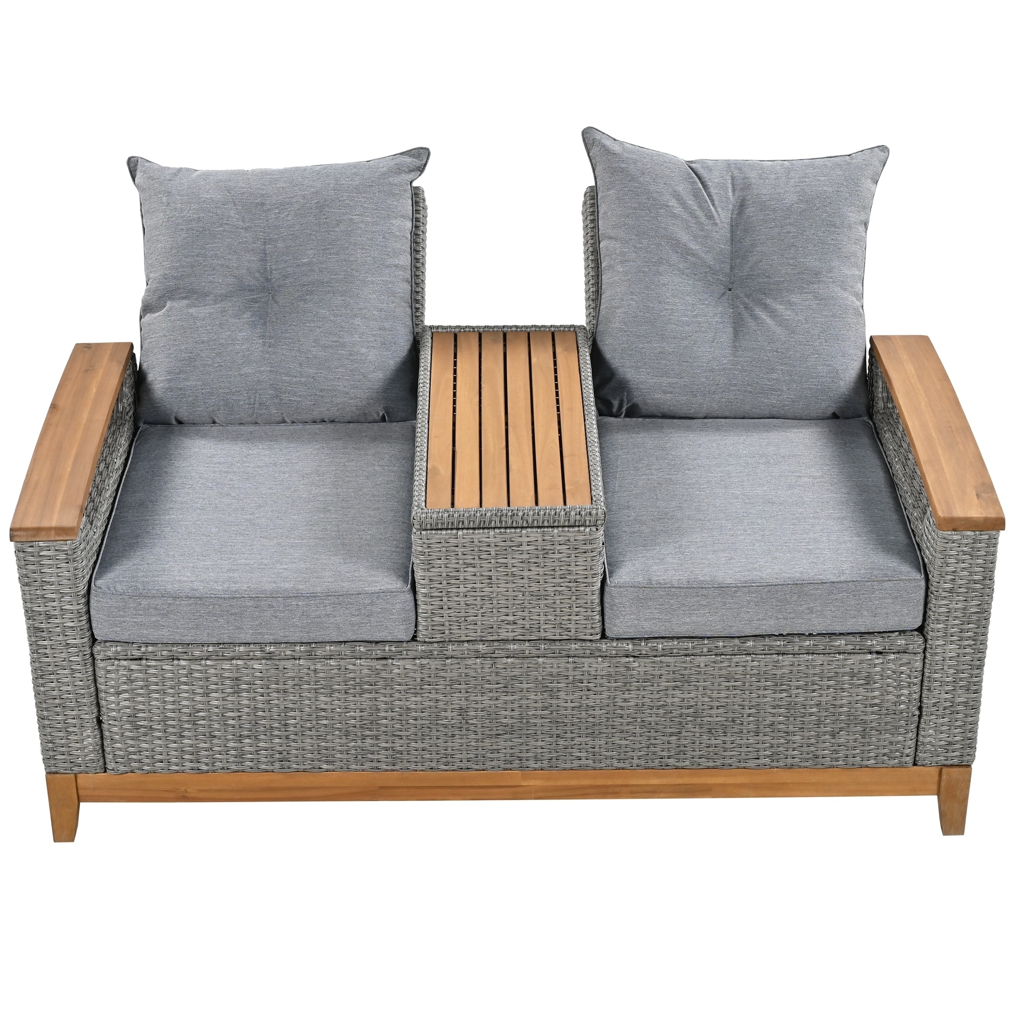 Outdoor Adjustable Armrest Loveseat With Storage Space And Removable Cushion