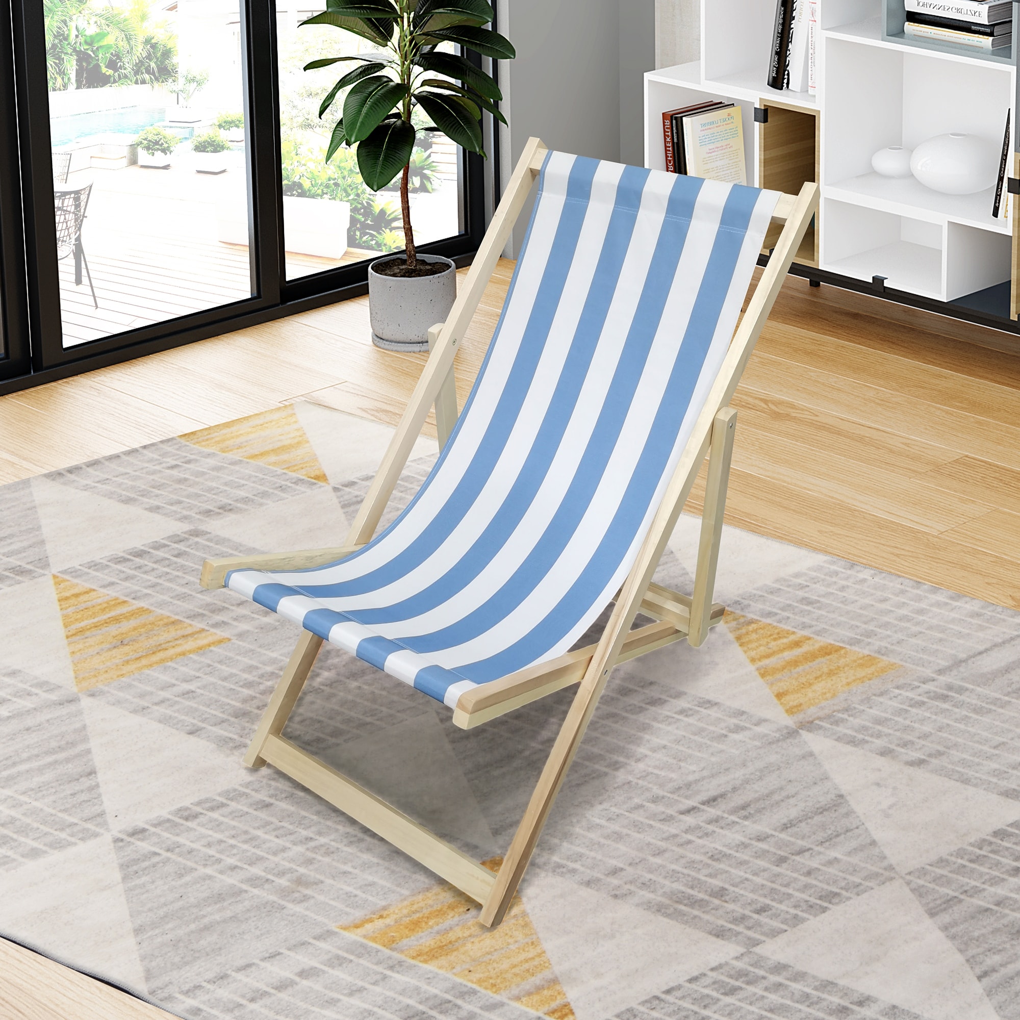 Beach Chair Stripe- Folding Chaise Lounge Chair