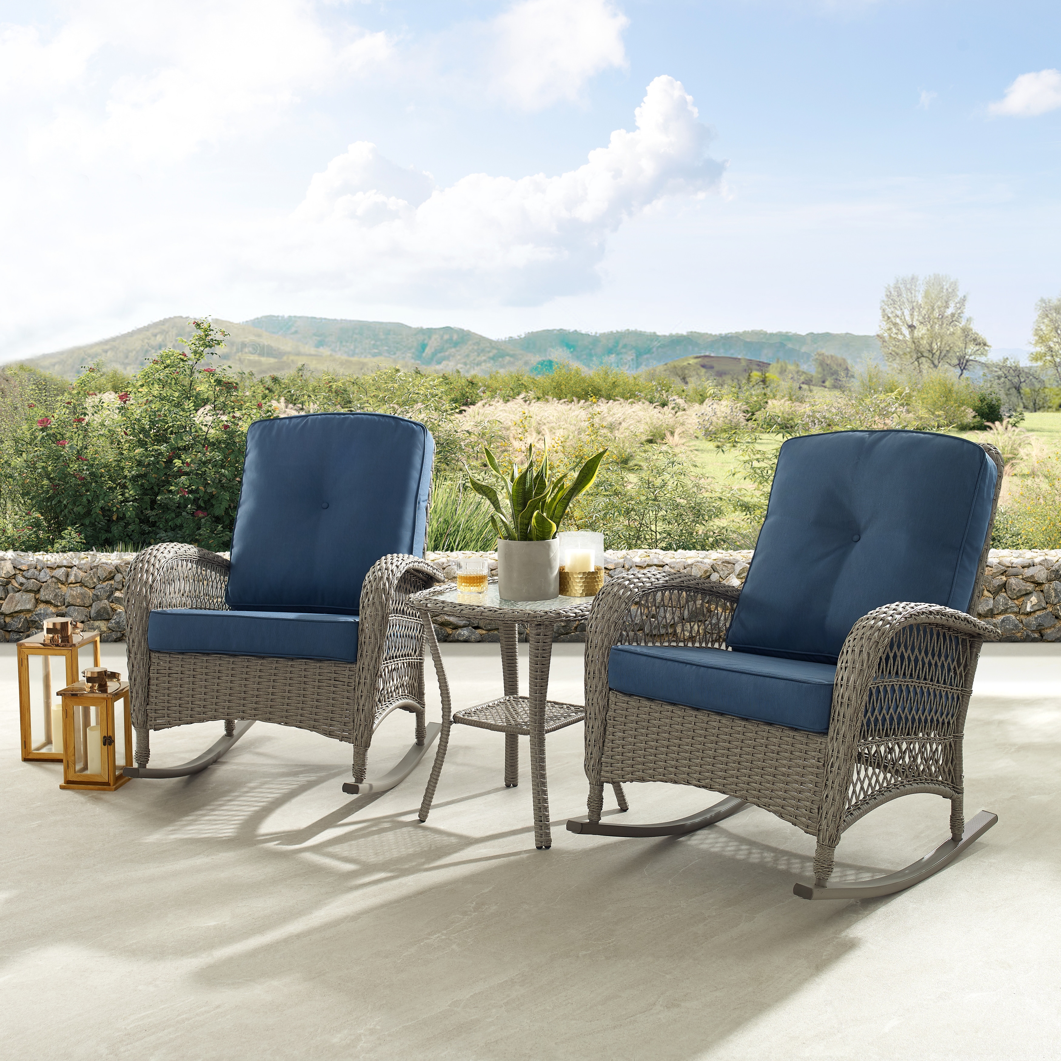 Corvus Salerno Outdoor 3-piece Wicker Chat Set With Rocking Chairs
