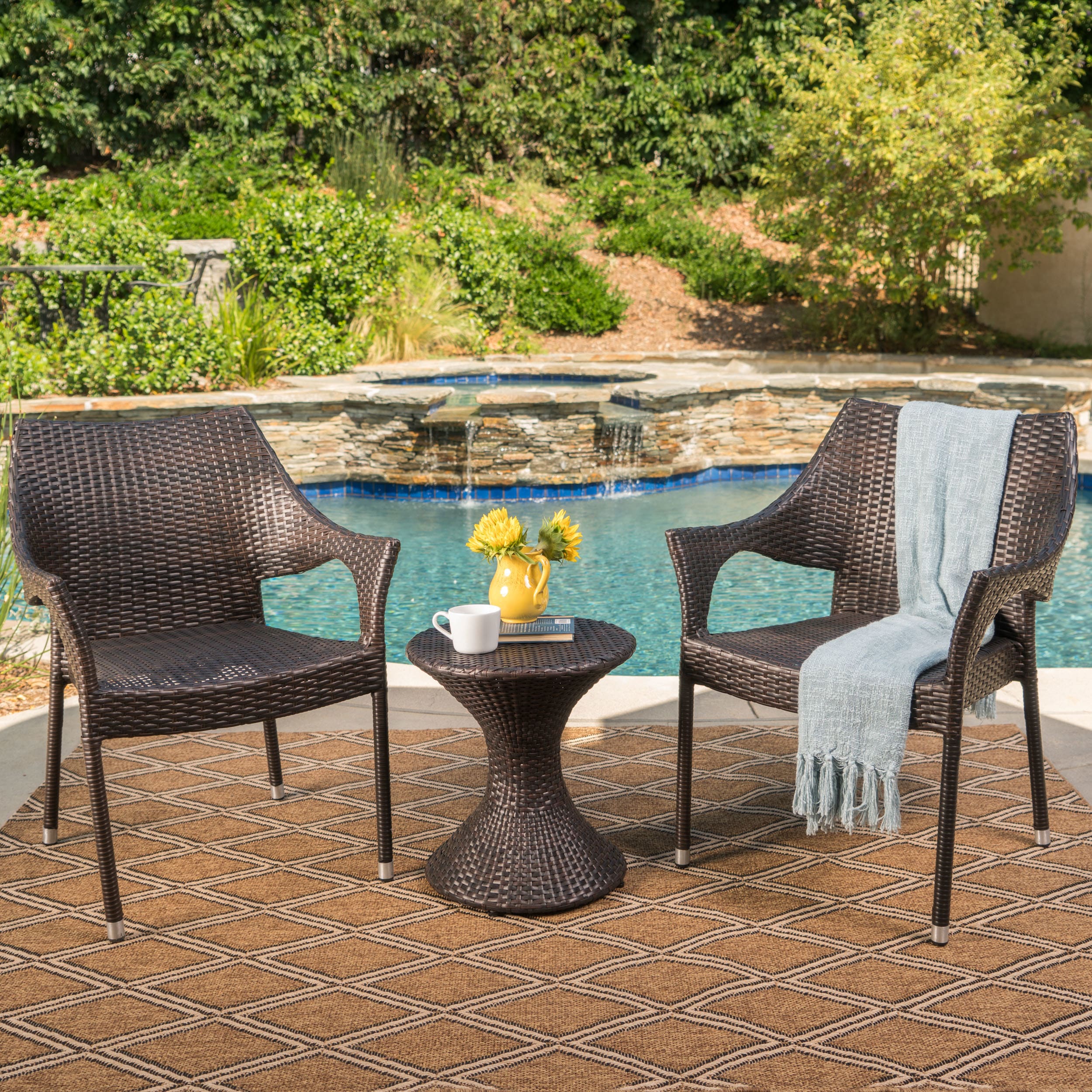 Axeford Outdoor 3-piece Round Wicker Chat Set By Christopher Knight Home