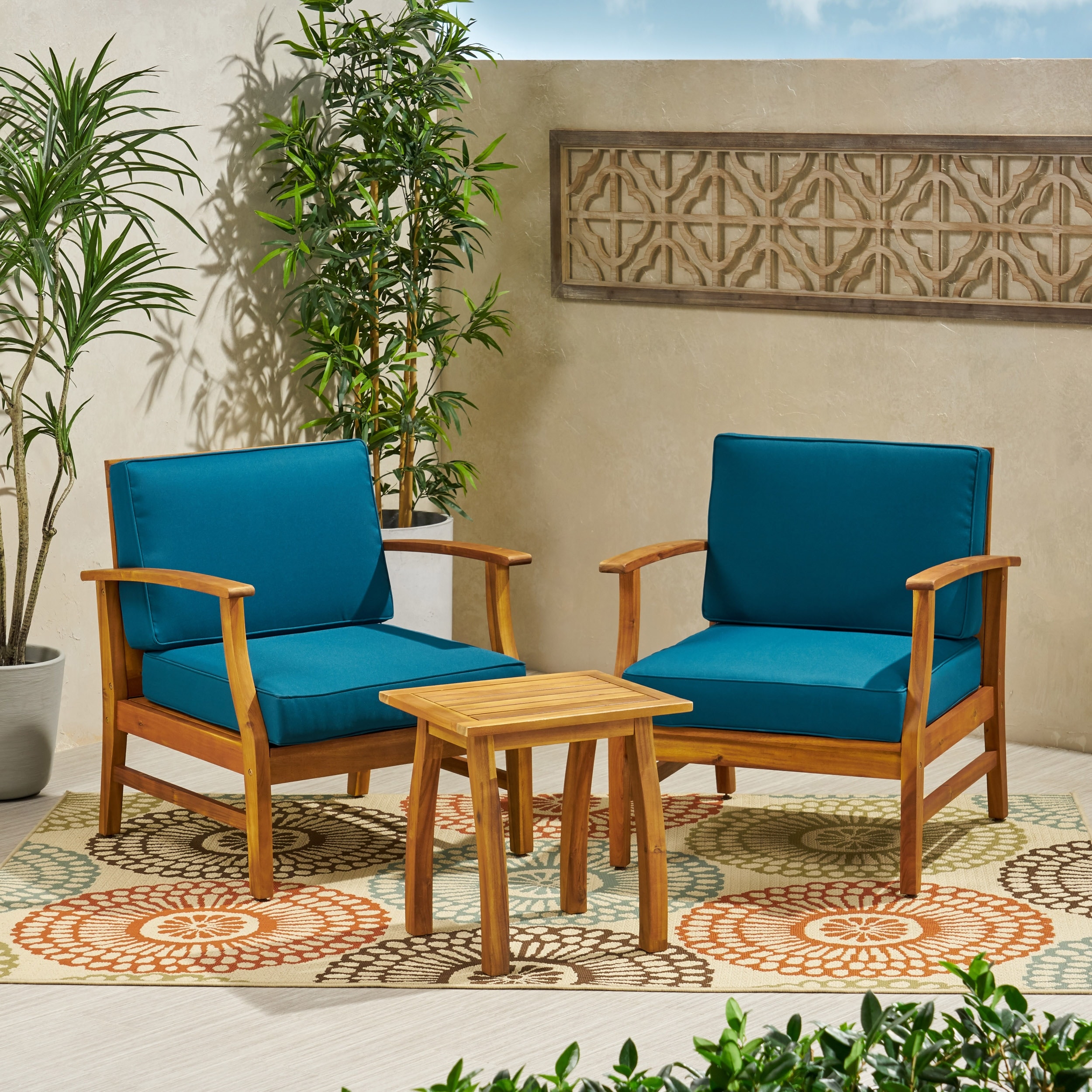 Perla Outdoor Acacia Cushioned 3-piece Chat Set By Christopher Knight Home