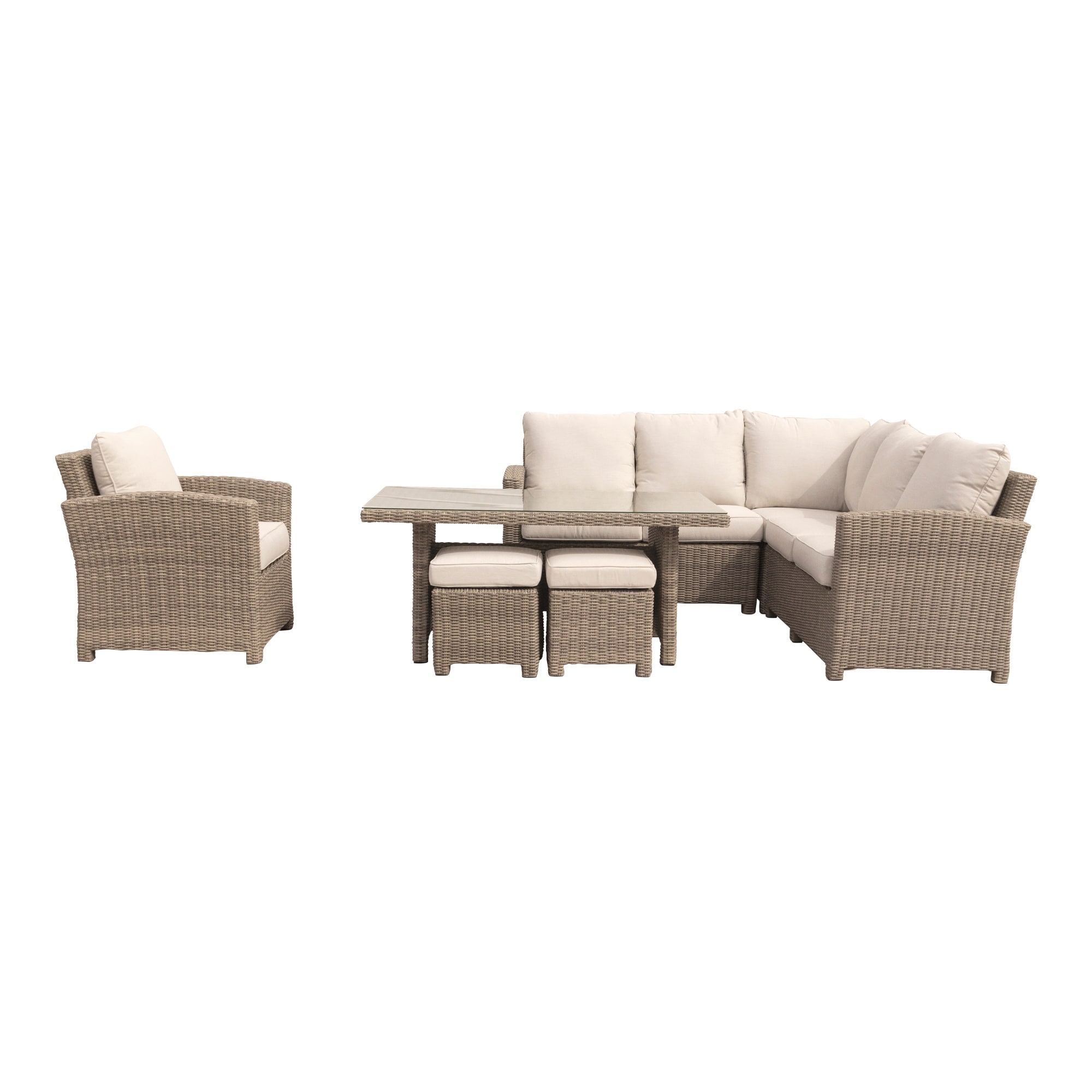 Courtyard Casual Capri 7 Pc Sectional With Chow Dining And Club Chair