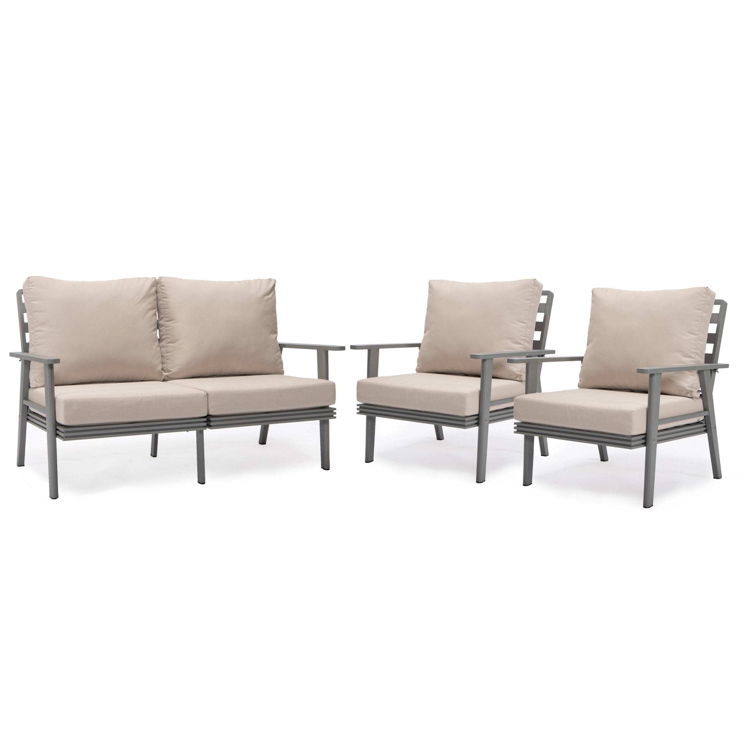 Leisuremod Walbrooke 3-piece Patio Set With Grey Aluminum Frame And Removable Cushions