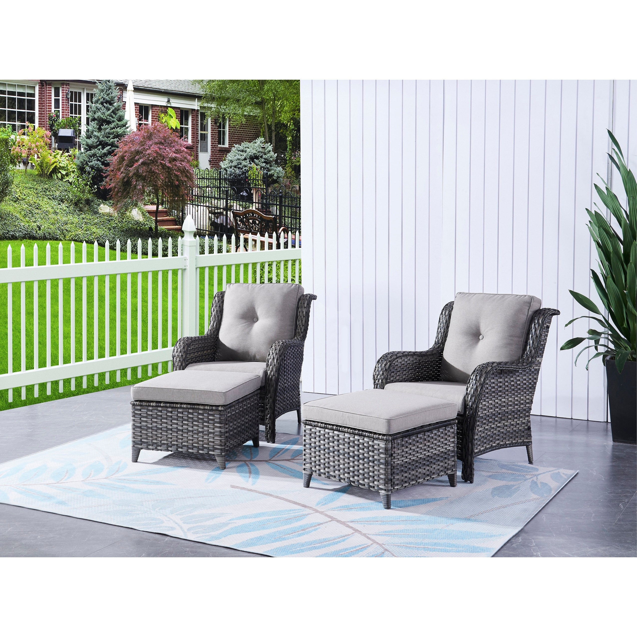 Pocassy Outdoor Chairs With Ottomans Set Of 2