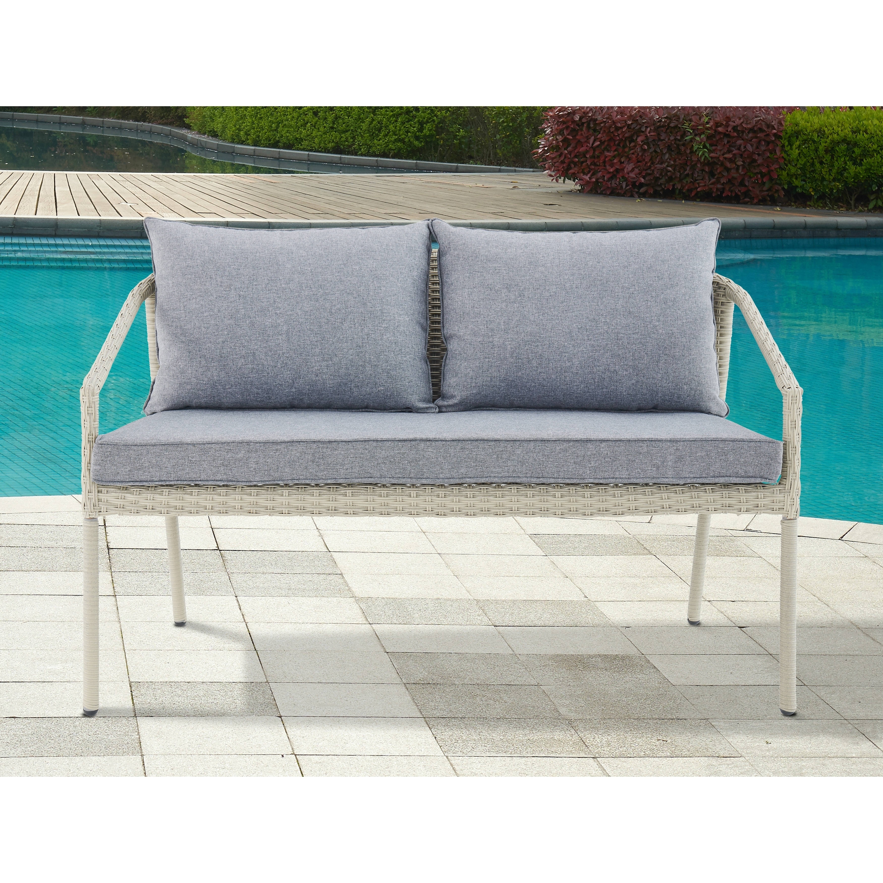 Lachica Light Grey Wicker Cushioned Outdoor Loveseat Bench By Havenside Home