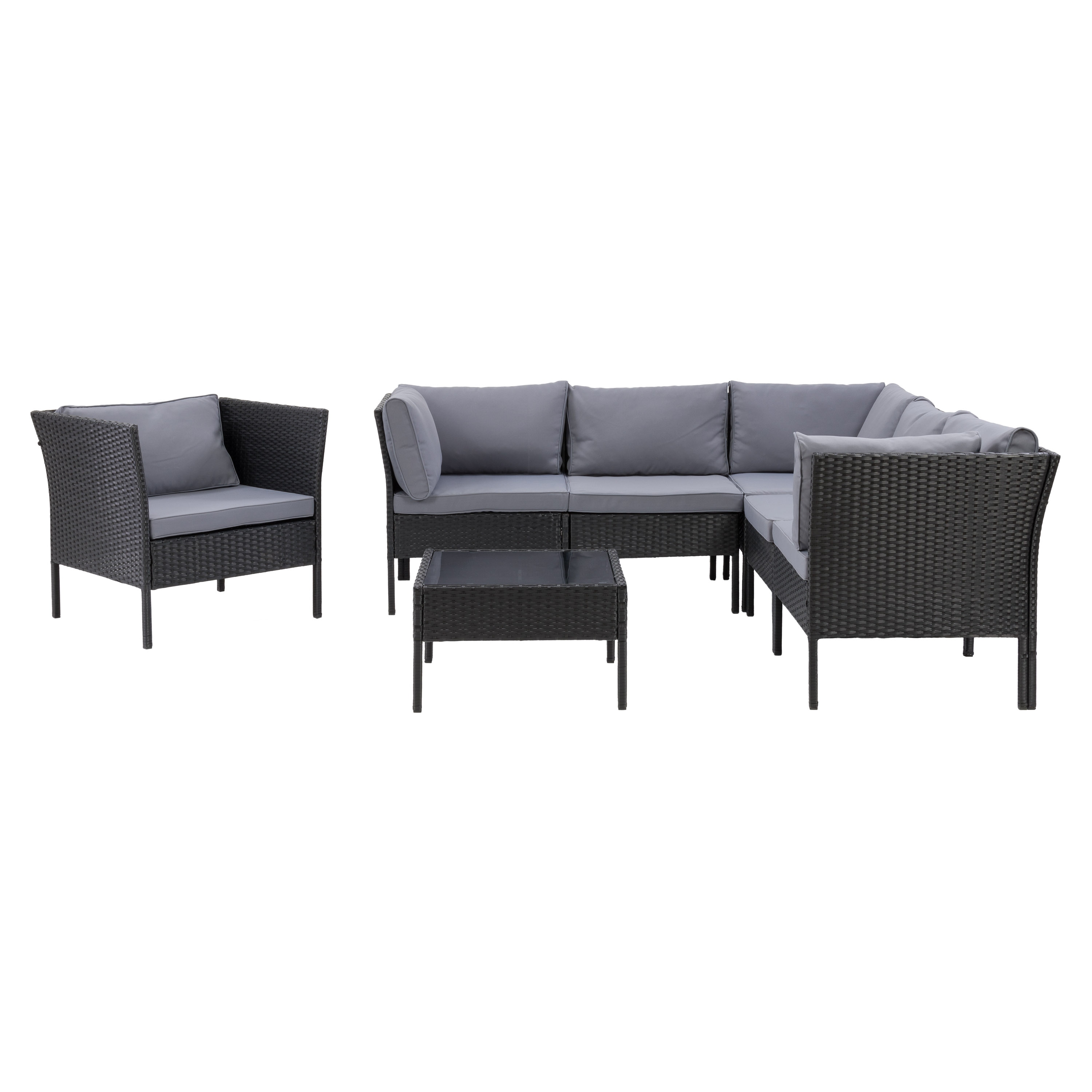 Corliving Black Parksville L-shaped Patio Sectional Set With Chair 7pc