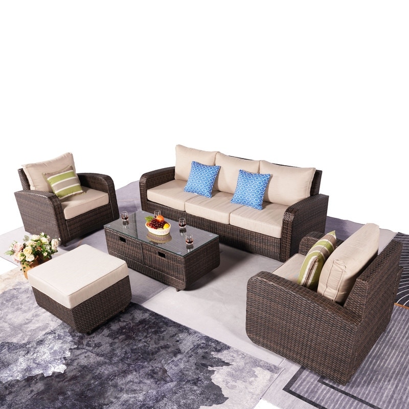 5 Pieces Patio Comfortable Couch Wicker Chatting Set