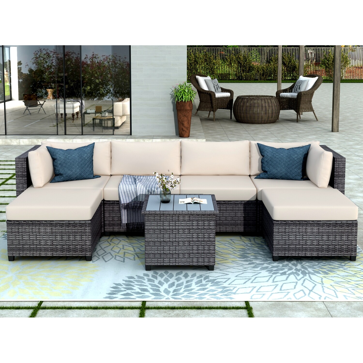7 Piece Rattan Sectional Seating