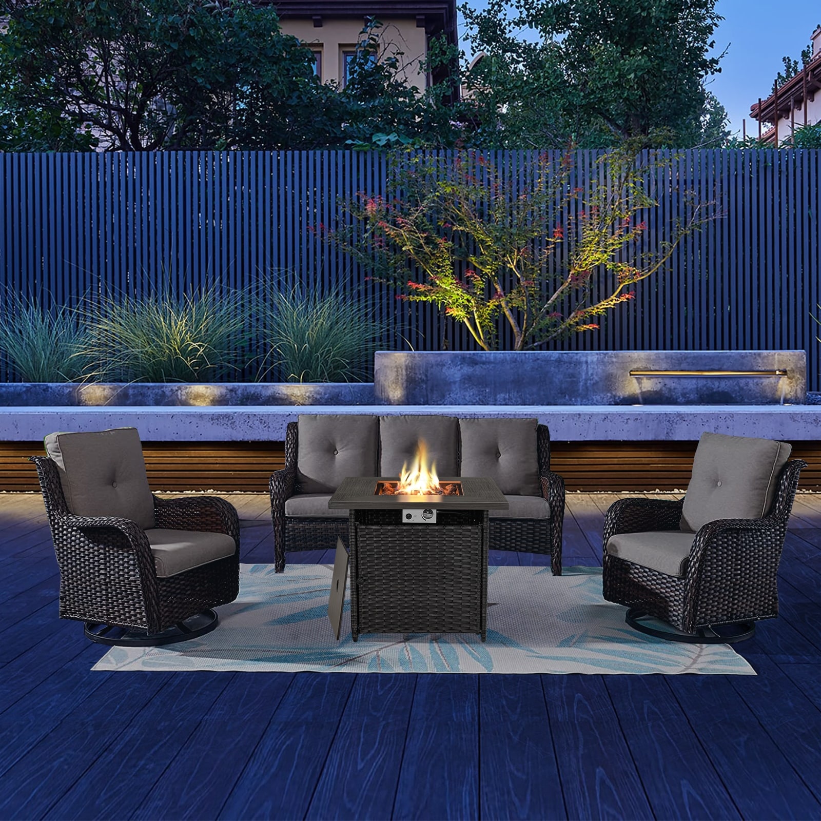 Patio Fire Pit Table With Sofa Swivle Chair