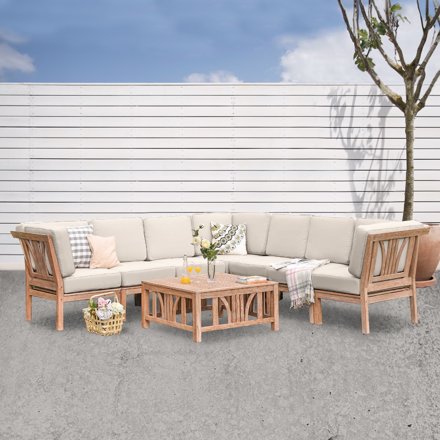 Cambridge Casual Lowell 8-piece Teak Patio Sectional Set With Cushion
