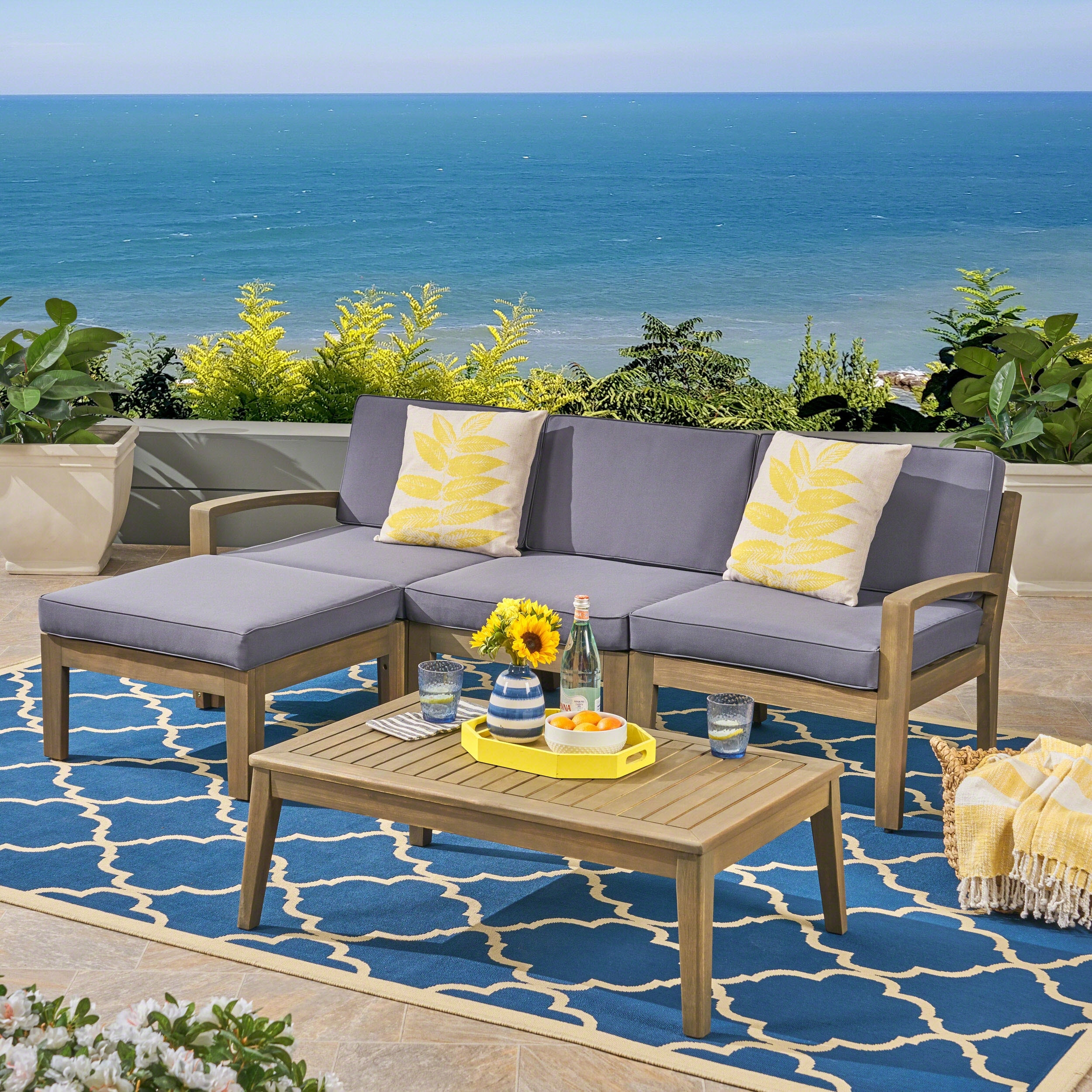 Grenada Outdoor Acacia Sectional Sofa Set By Christopher Knight Home
