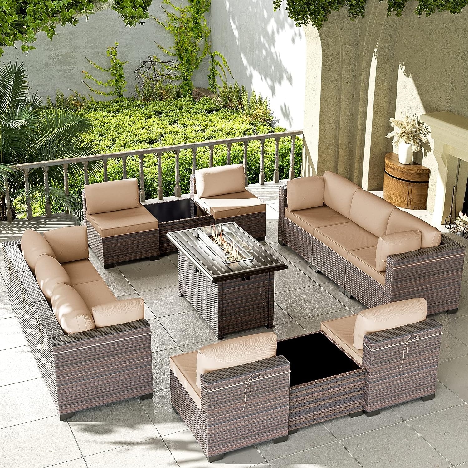 Kullavik 13 Pieces Outdoor Patio Furniture Set With 43 55000btu Gas Propane Fire Pit Table