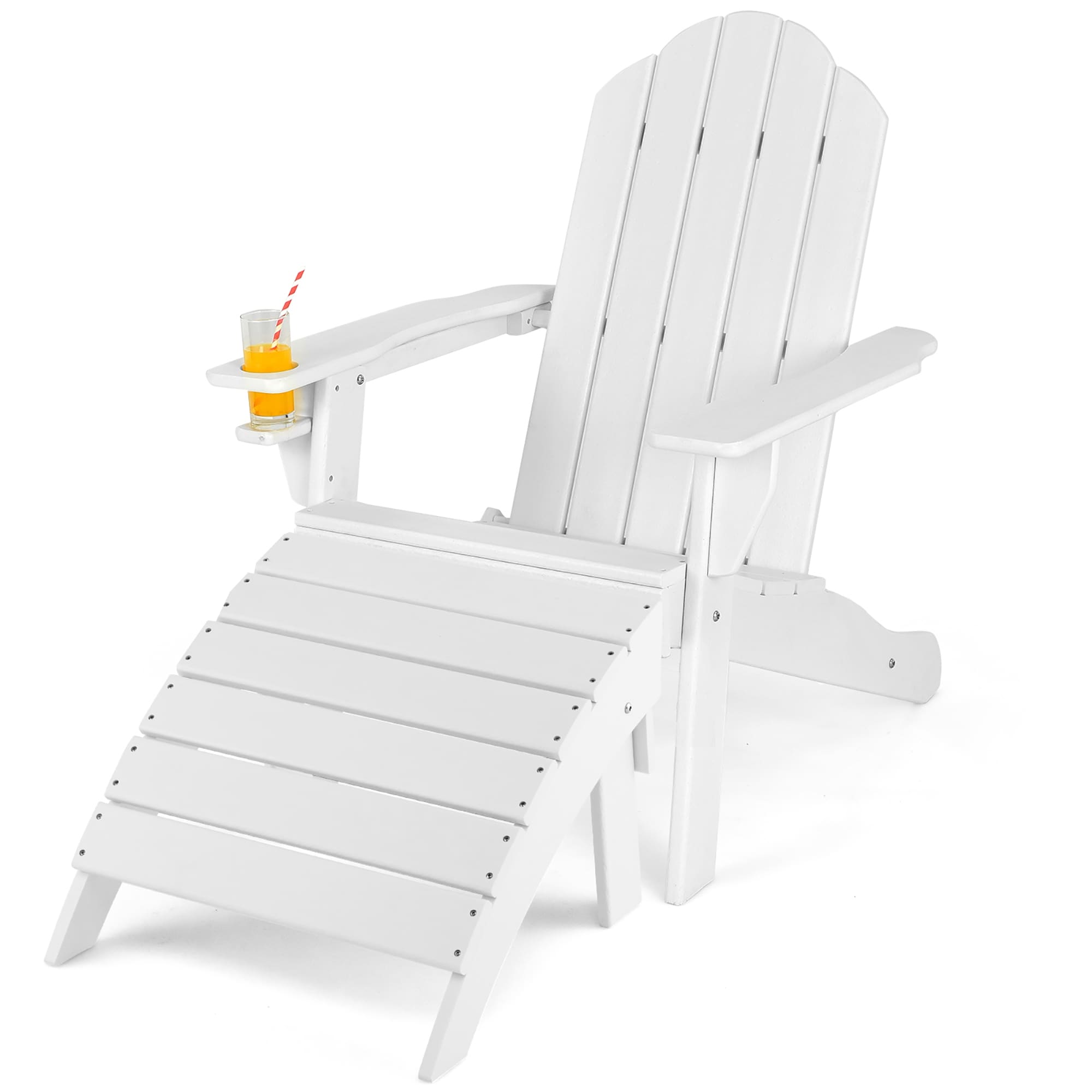 Hdpe Patio Adirondack Chair and Folding Footrest Set All-weather Outdoor